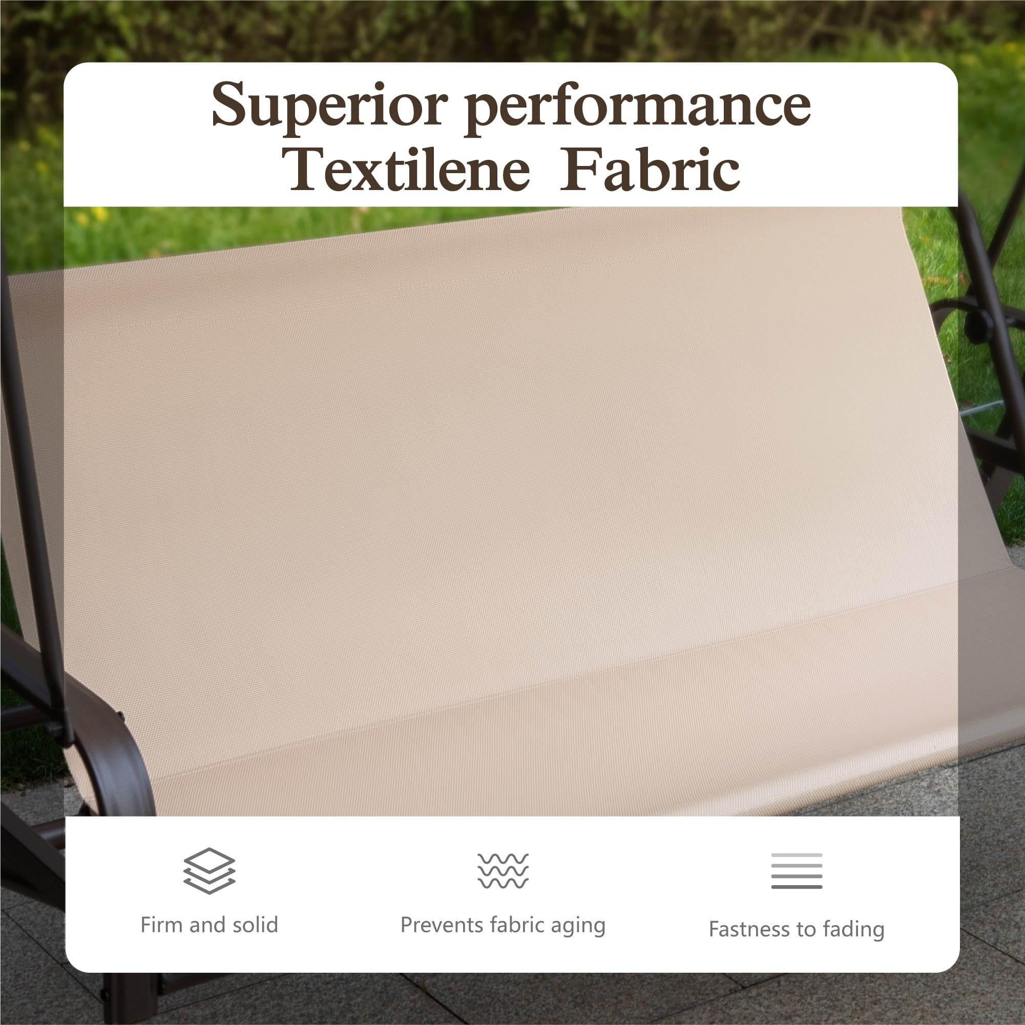 Sophia & William 3-Seat Outdoor Converting Canopy Swing Glider Patio Hammock with Side Table - Beige - Image 6