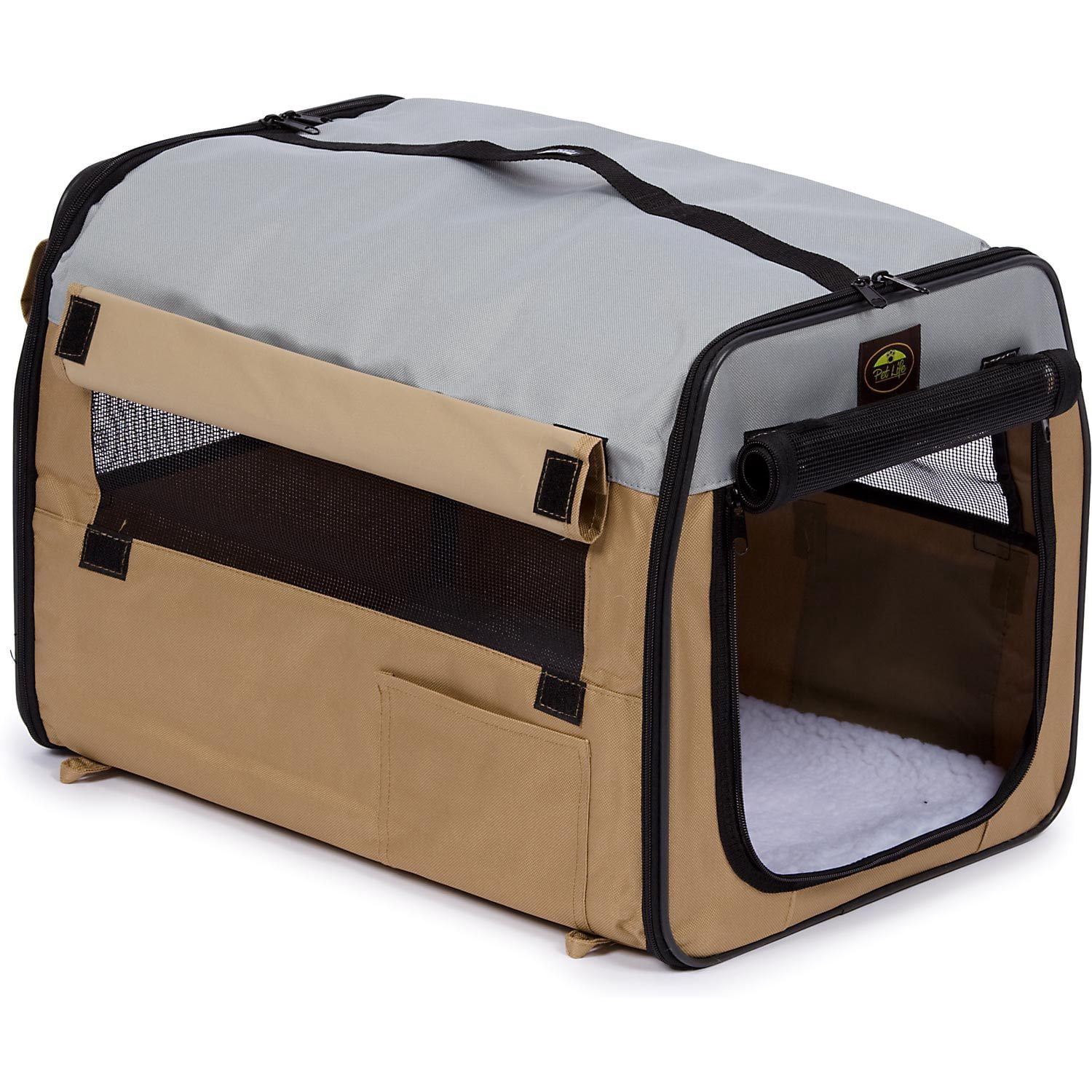 Pet Life ® 'Easy Folding' Zippered Folding Collapsible Wire Framed Lightweight Pet Dog Crate Carrier - Image 4