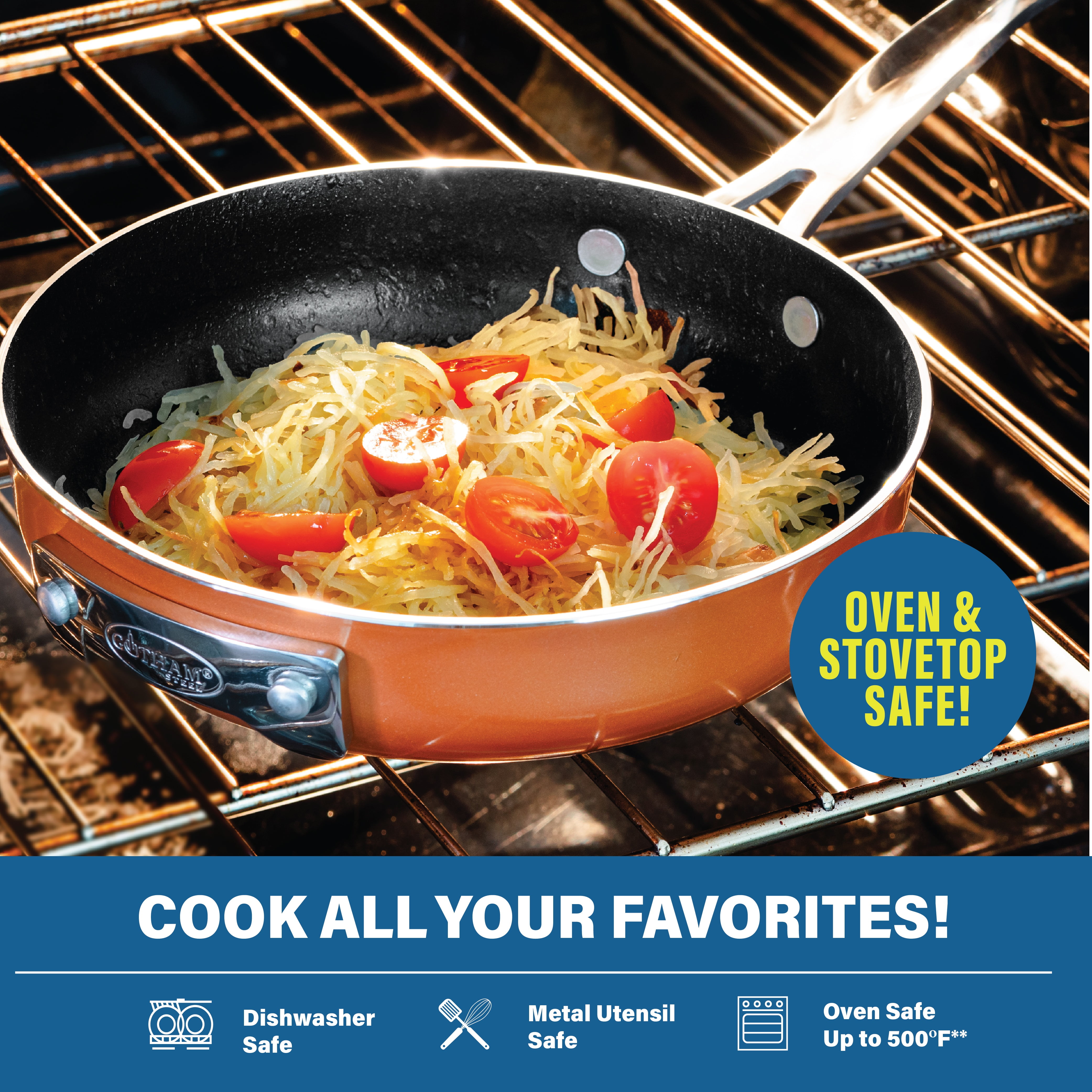 Gotham Steel Stackable Non-stick 3 Piece Copper Cast Stackable Pots & Pans Set, Gold - Image 4