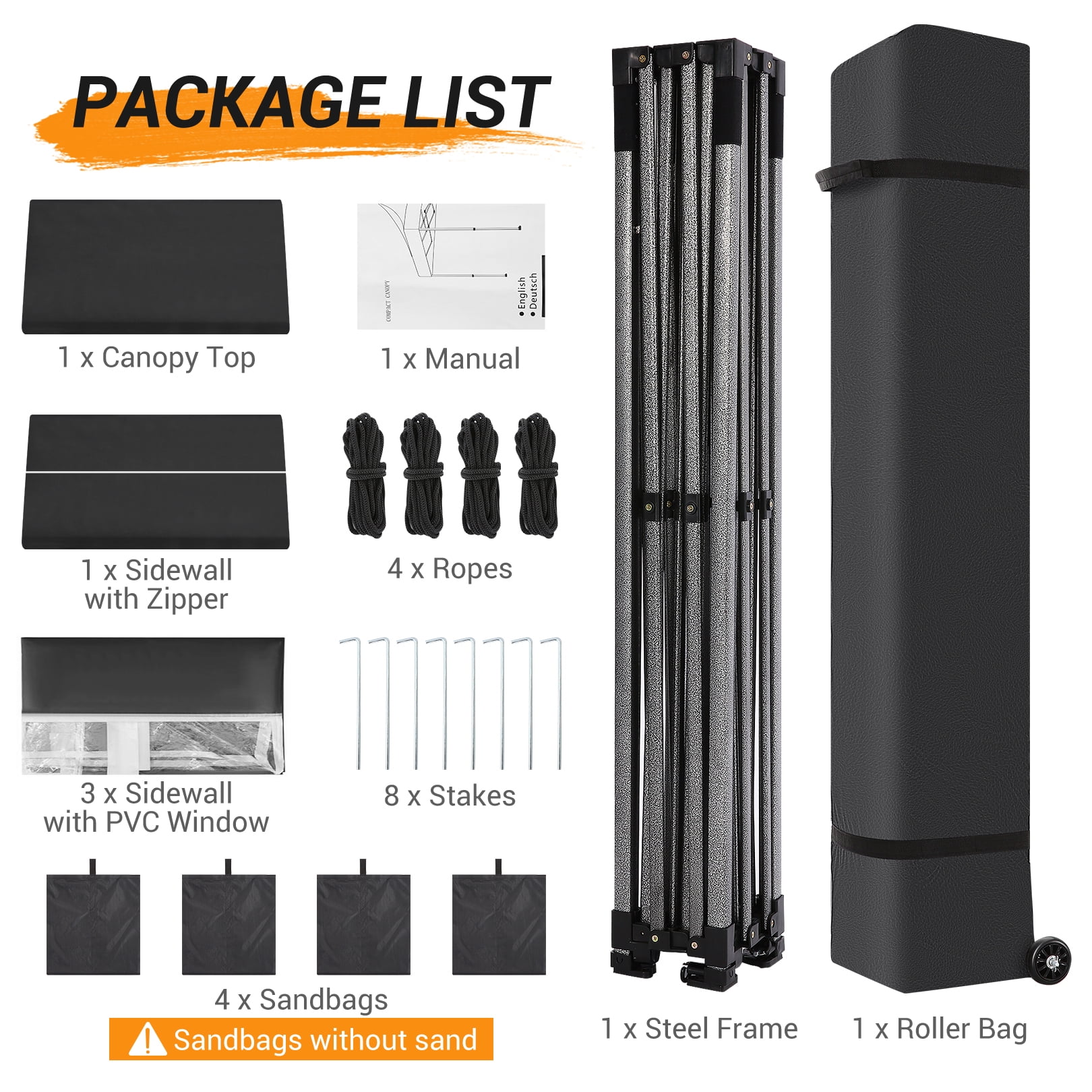 SANOPY 10x10 FT Pop Up Canopy Tent Outdoor Heavy Duty Commercial Instant Shelter Waterproof Party Tent Gazebo with 4 Removable Sidewalls, Roller Bag and 4 Sandbags, Black - Image 3