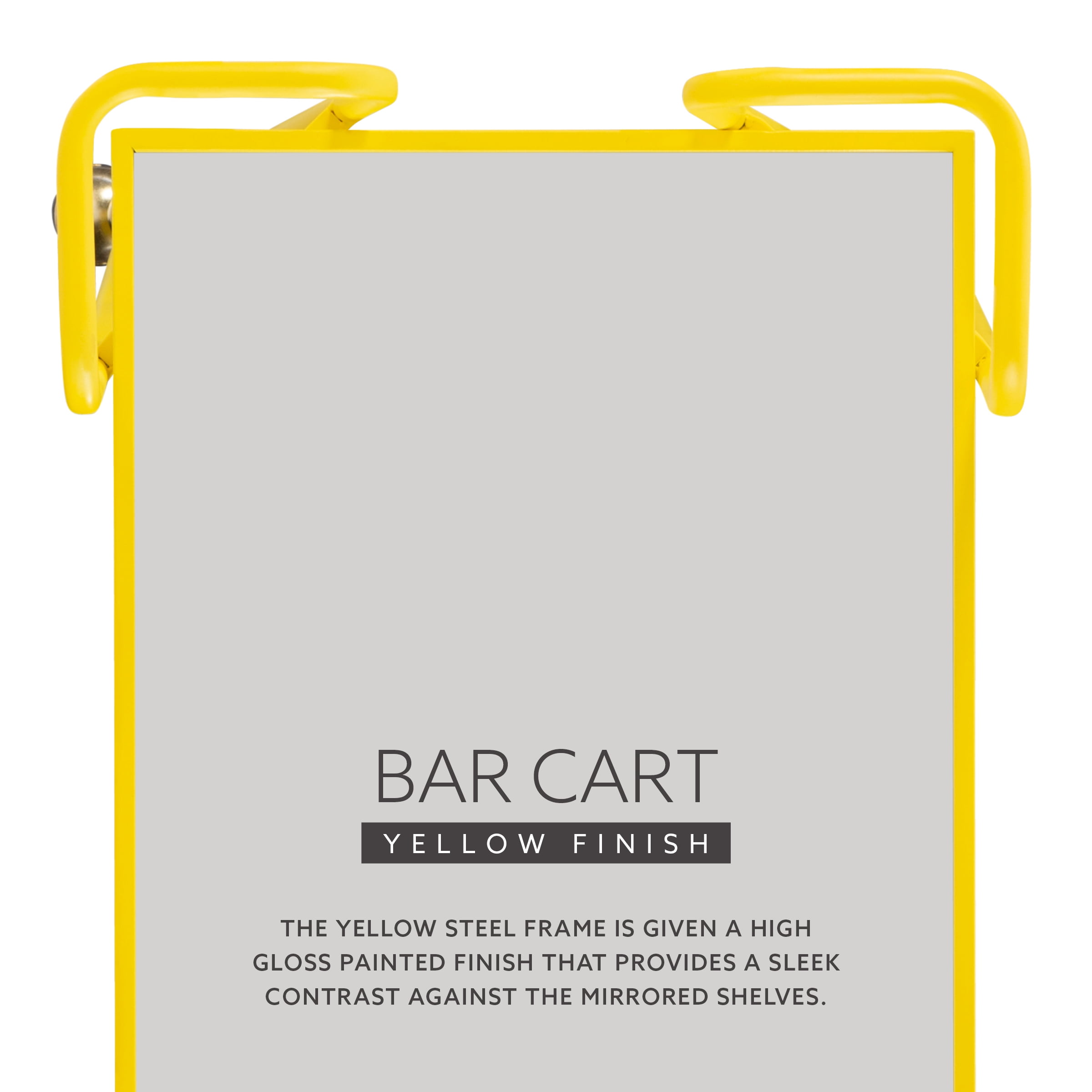 Linon Lawsonia 2-Tier Mid-Century Mobile Bar Cart with Mirrored Top, 32.5" Tall, 27 lb, Yellow - Image 8