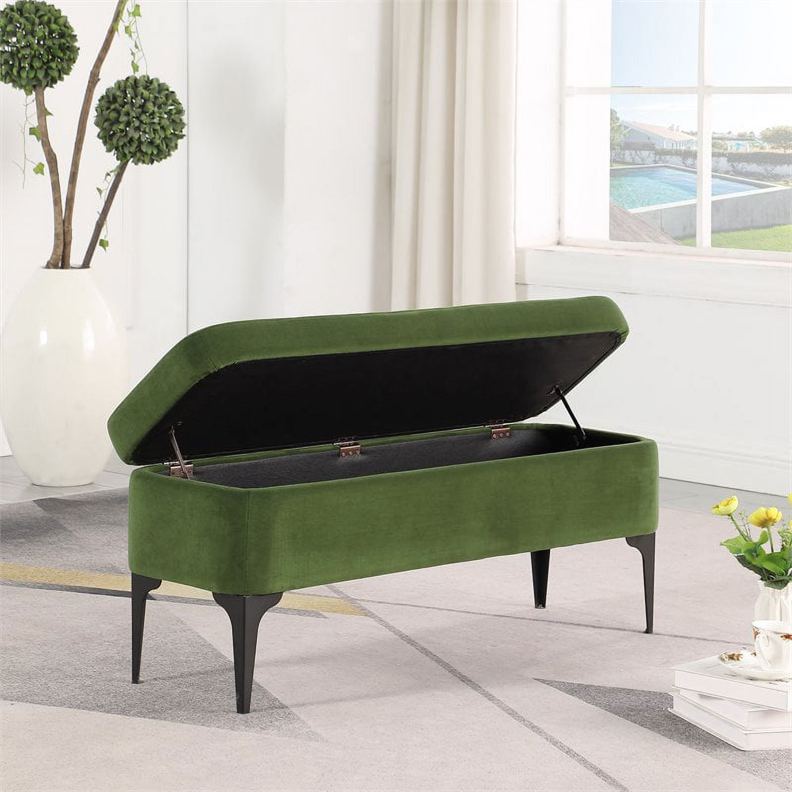 HomePop Large Modern Storage Bench with Metal Legs, 42"W x 14.5"D x 17.5"H, Green Velvet - Image 11