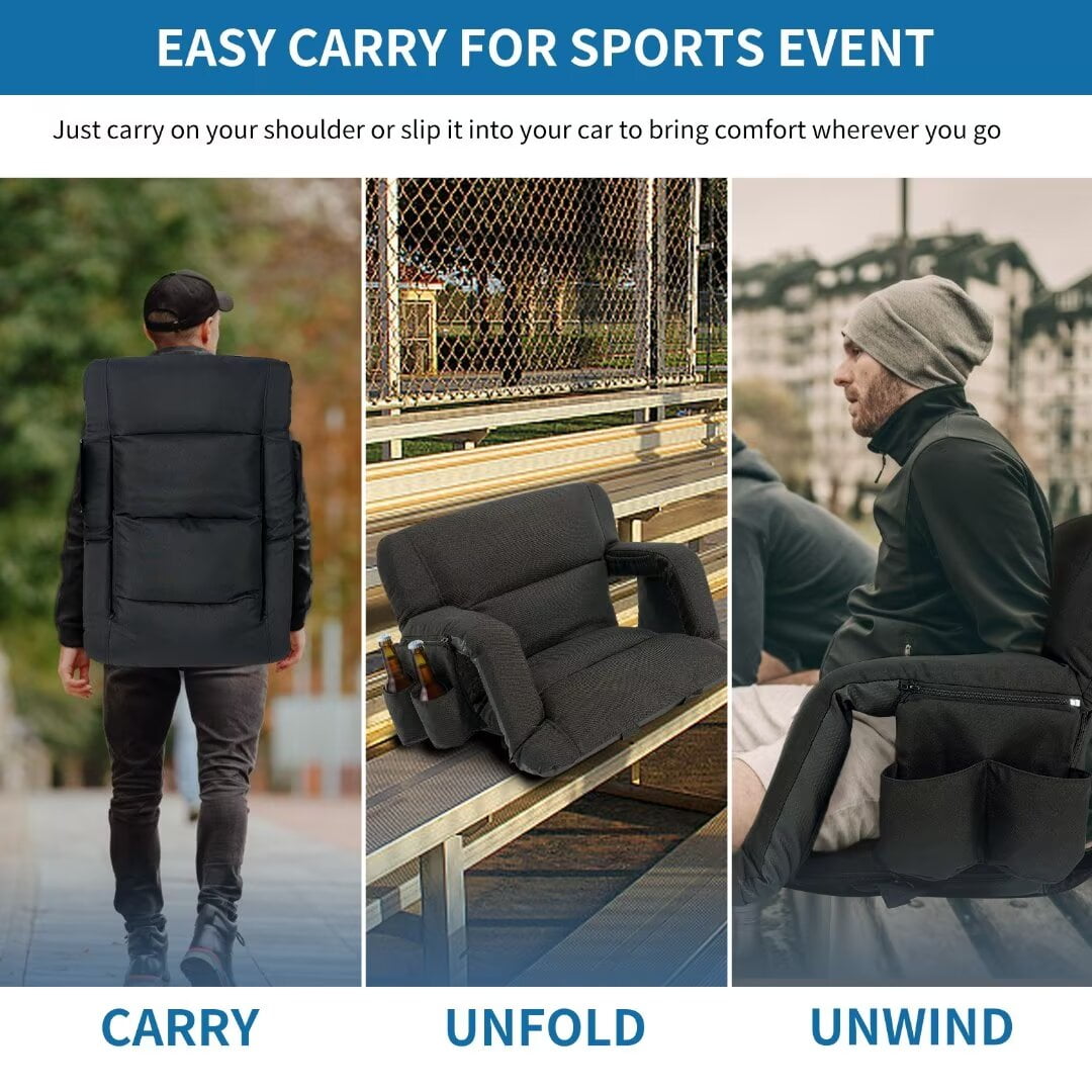 Docred Update Large Size Stadium Seat Chair for Bleacher ,Foldable with Padded Back Support,6 Reclining Positions,Black - Image 4