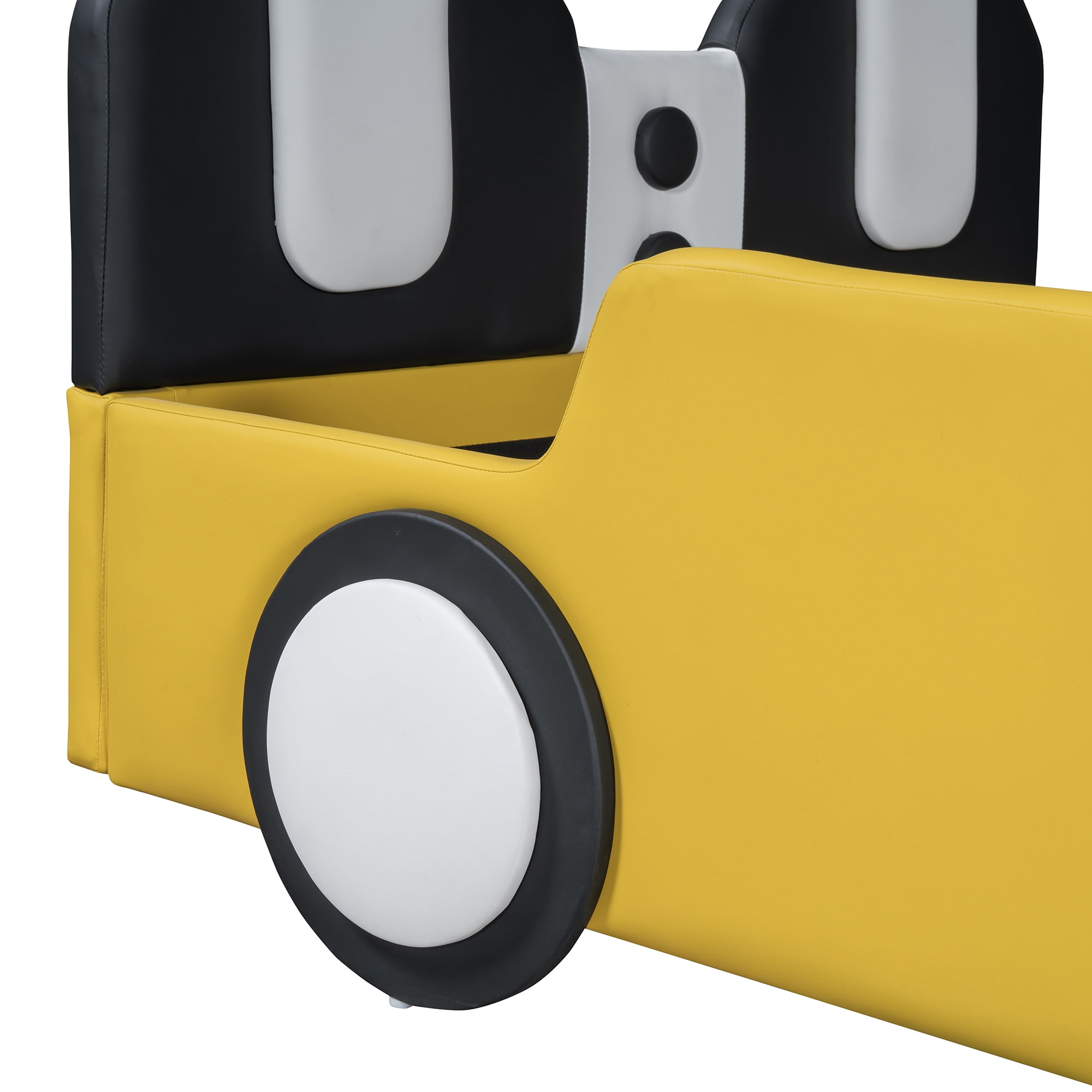 Euroco Upholsterered Race Car-Shaped Twin Size Platform Bed for Bedroom, Yellow - Image 8