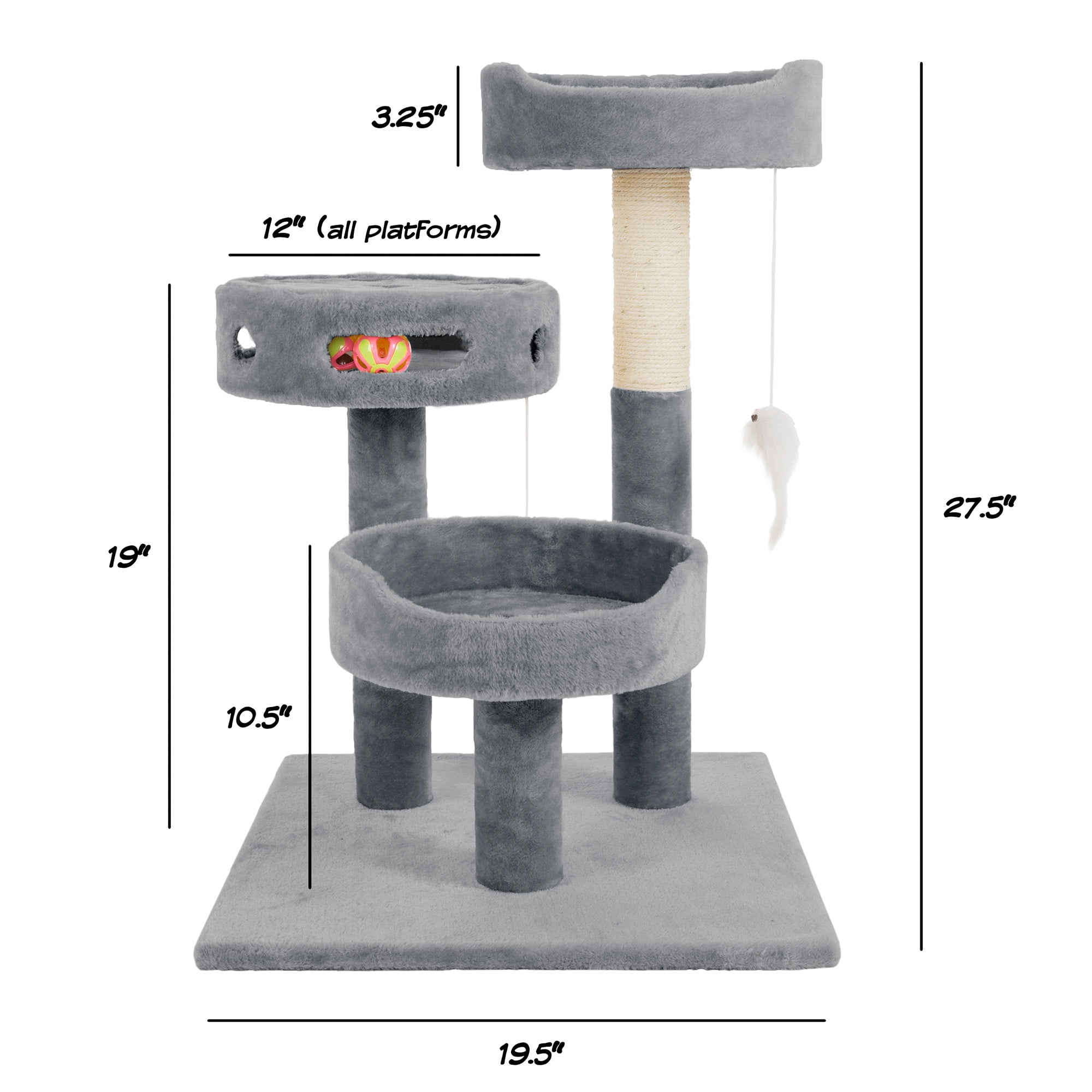 PETMAKER Tall Cat Tree Condo with Perches, Scratch Post, and Wheel Toy - Image 2