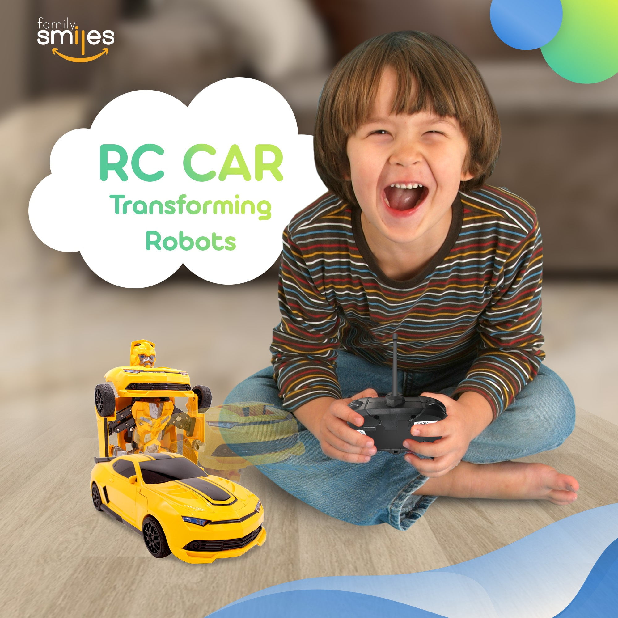 Family Smiles Kids Transforming Robot RC Car Toys for Boys 8-13 Remote Control Gift Yellow - Image 5
