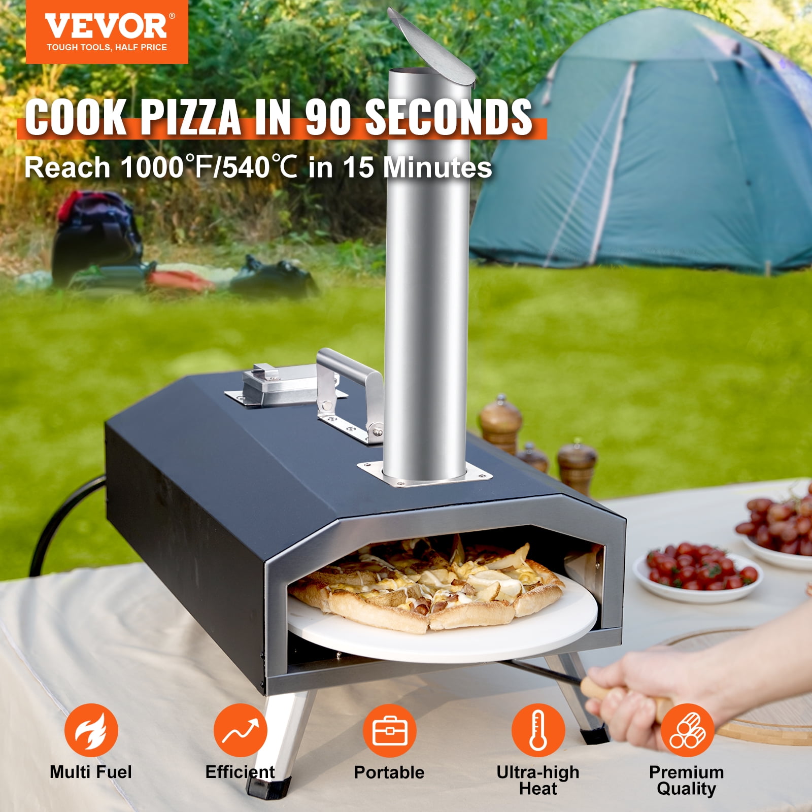 VEVOR 12" Outdoor Pizza Oven Portable Gas/Wood Pellet Pizza Oven Bottom Rotation - Image 9