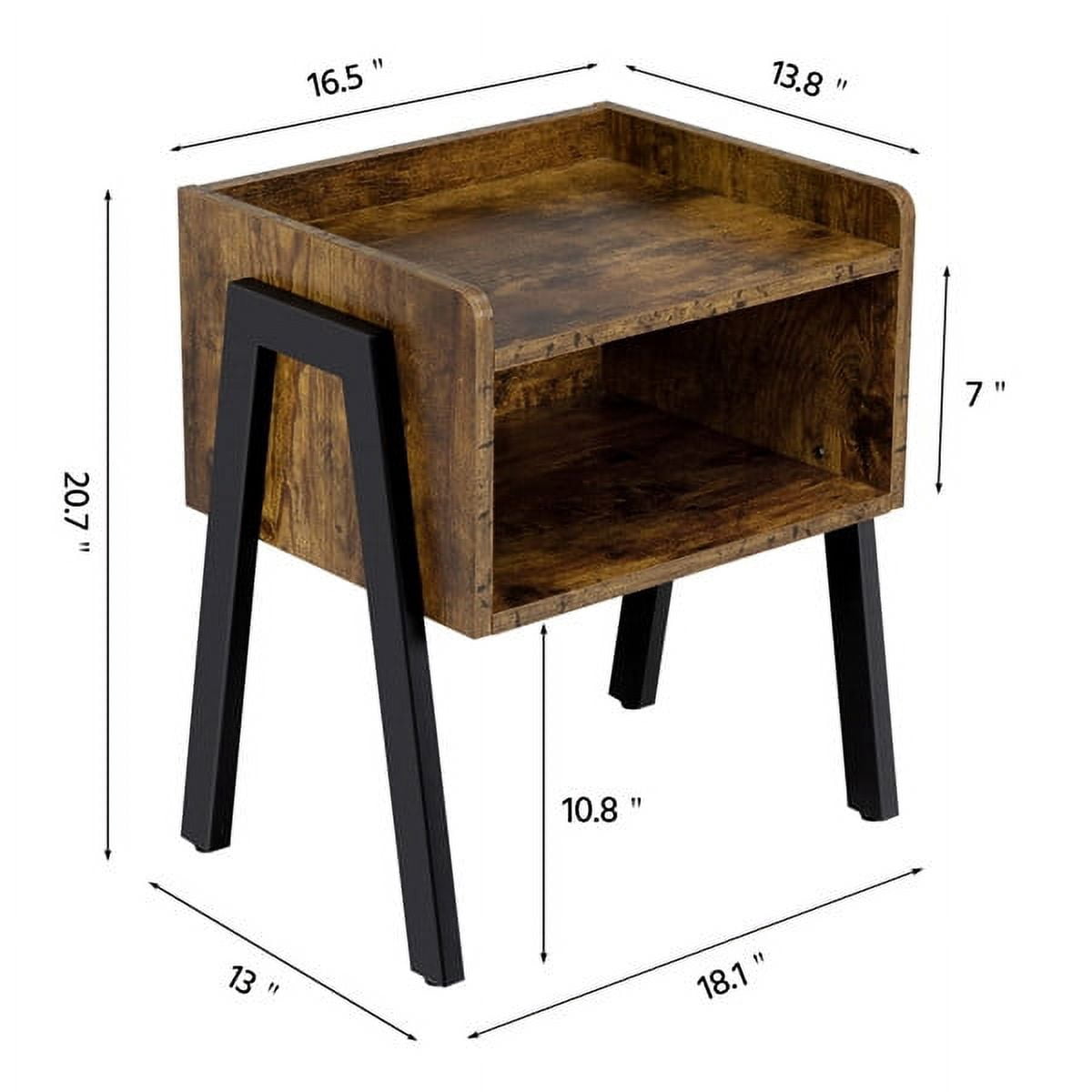 Renwick Industrial Small Space Nightstands with Iron Legs, Set of 2, Rustic Brown Finish - Image 2