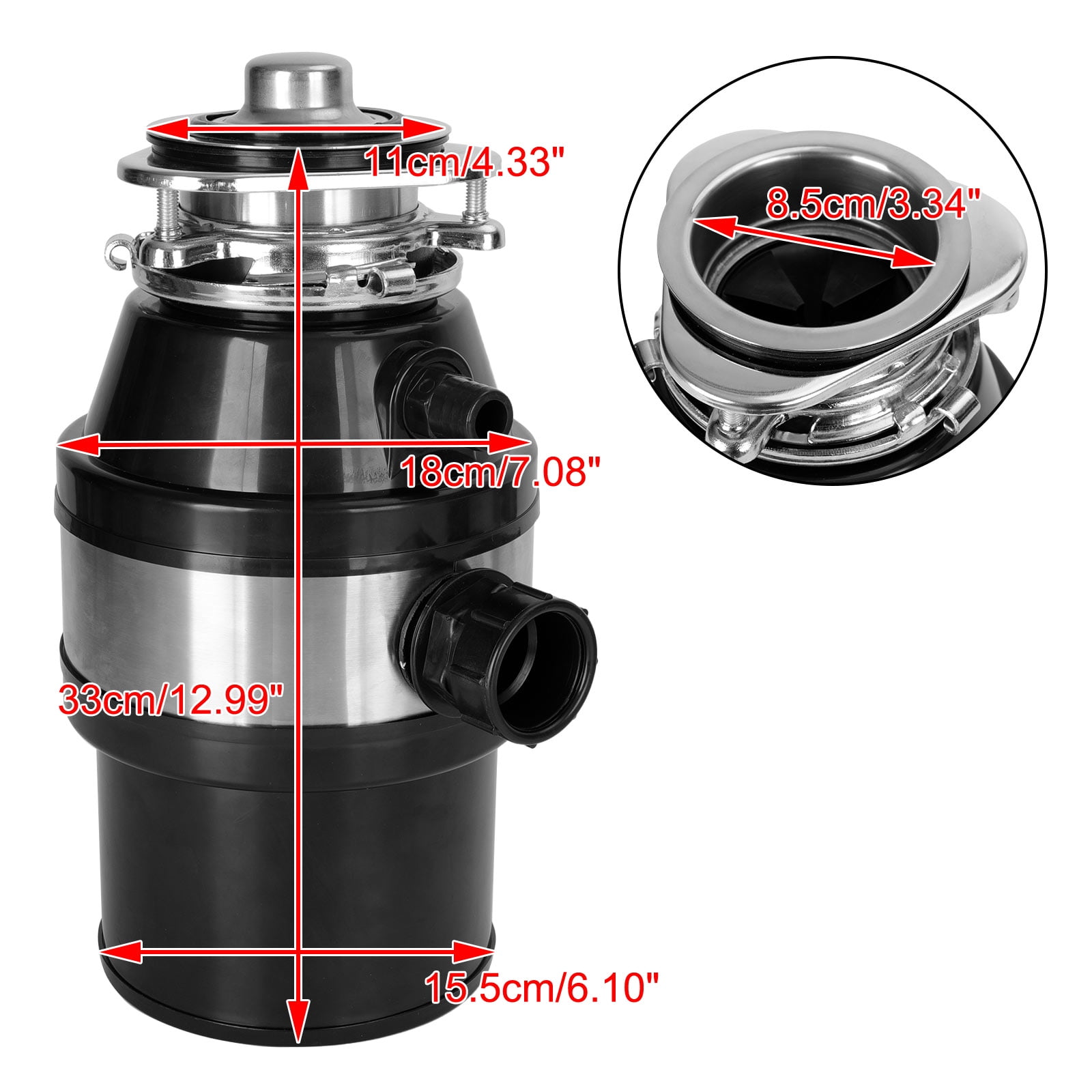 TOPTENG Garbage Disposal Continuous Feed Food Waste Disposer 3/4 HP 2800 RPM Under Sink Kitchen Food Waste Disposer w/ Plug - Image 3