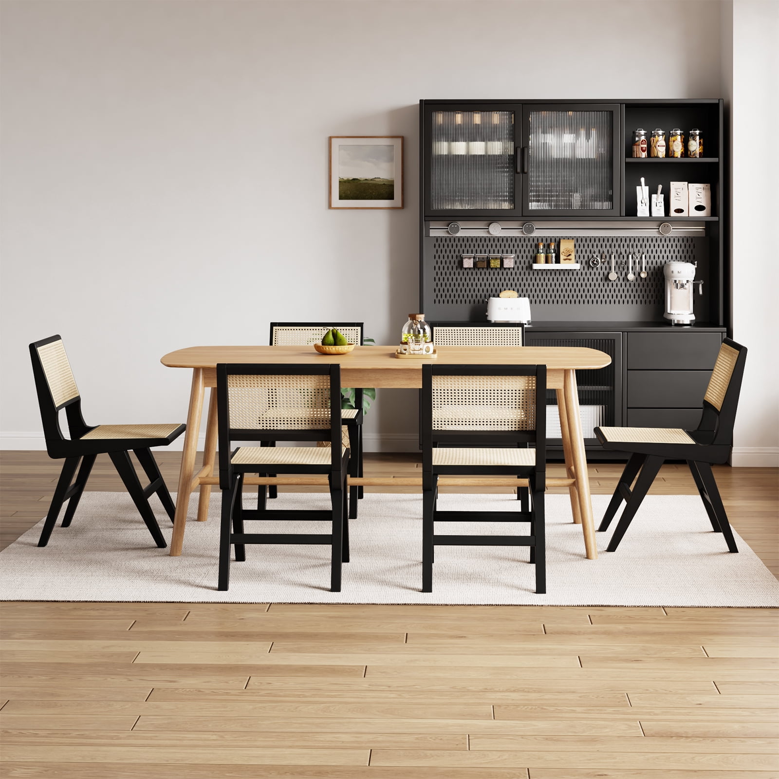 Sfugno Rattan Wood Chairs Set of 2,Accent Chairs with wood Legs,Mid-Century Modern Dining chairs for Living Room,Black - Image 6