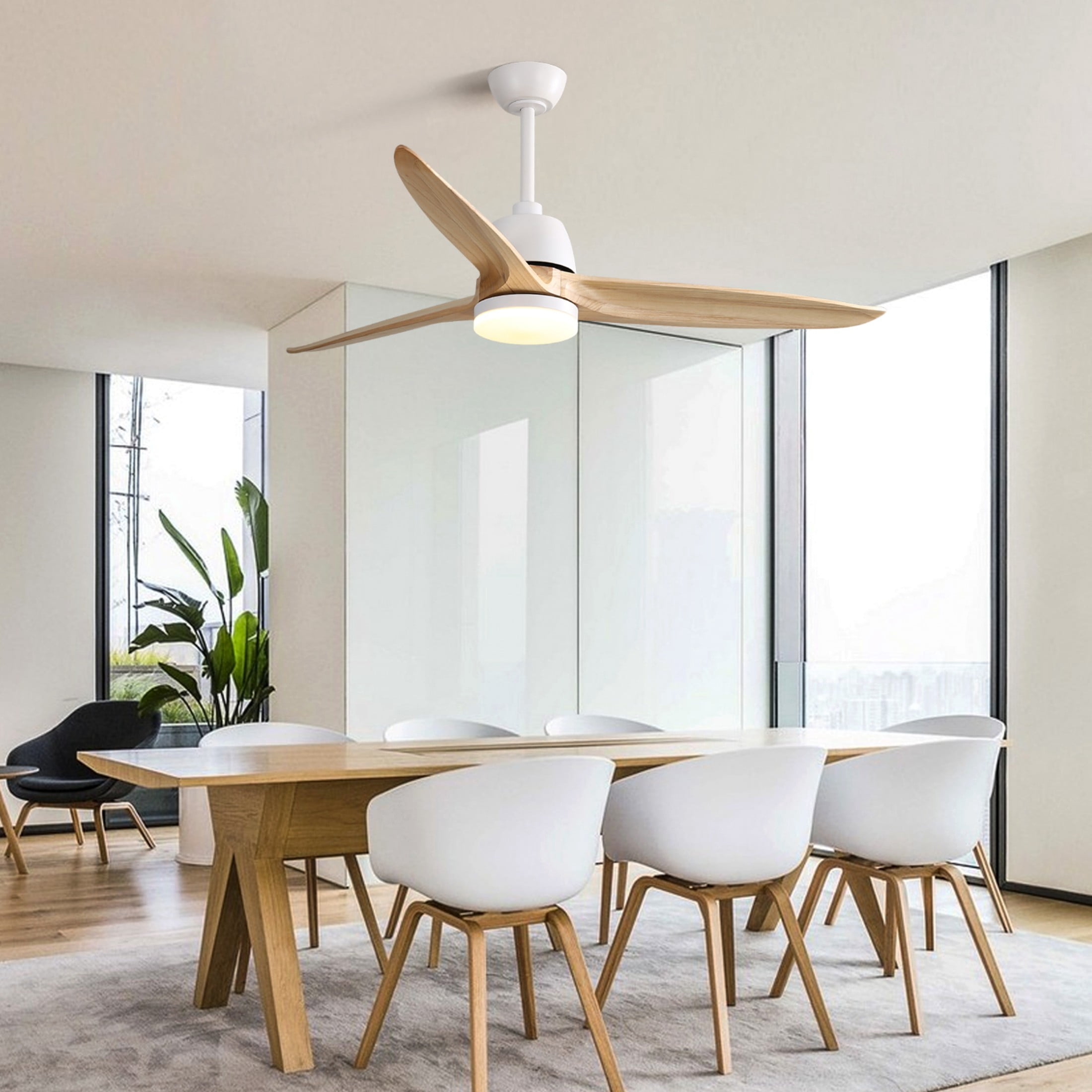 Sofucor 56 Inch Ceiling Fan with Lights Remote Control Dimmable Light Reversible DC Motor Modern Farmhouse Large Ceiling Fan for Kitchen Bedroom Basement Dining Living Room Light Wood - Image 7