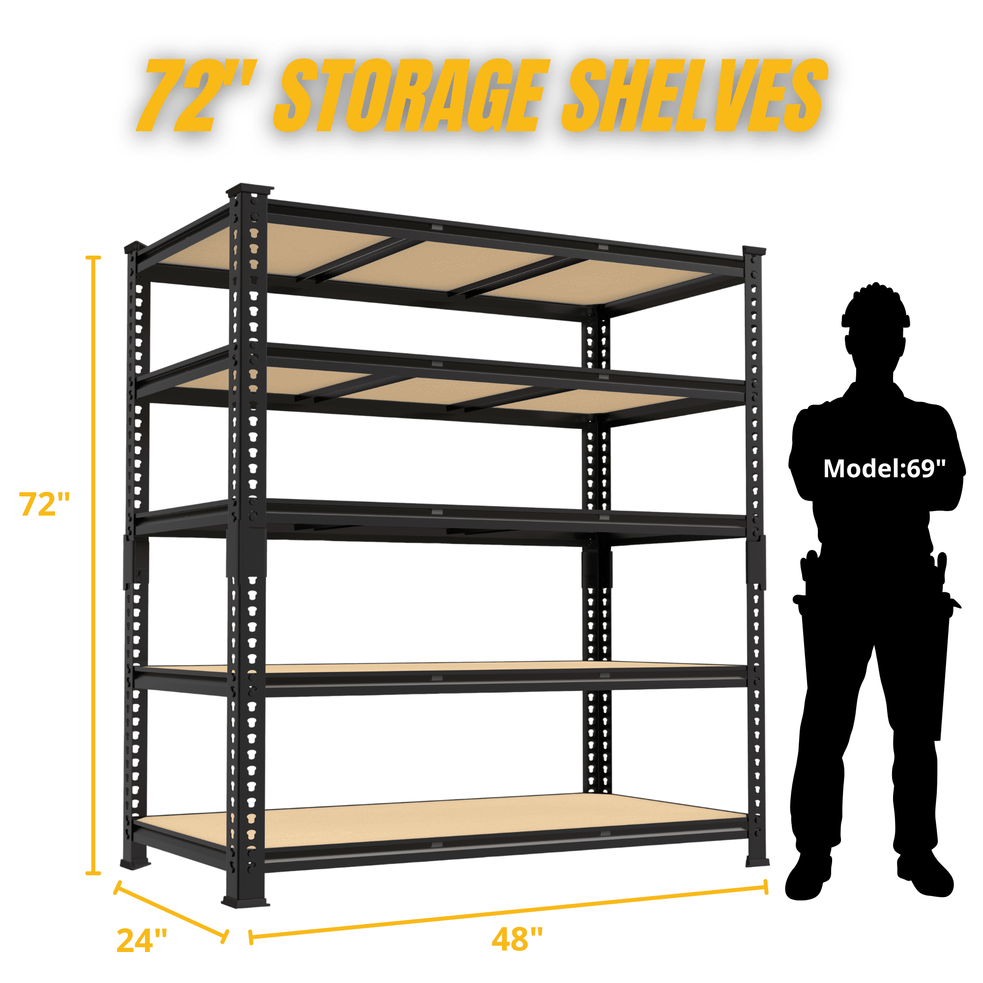 TrumanPick Storage Shelves Garage Shelving Units 5 Tier Metal Heavy Duty Adjustable Shelf Rack 48" W x 24" D x 72" H 3250LBS for Warehouse Pantry Closet, Black - Image 8