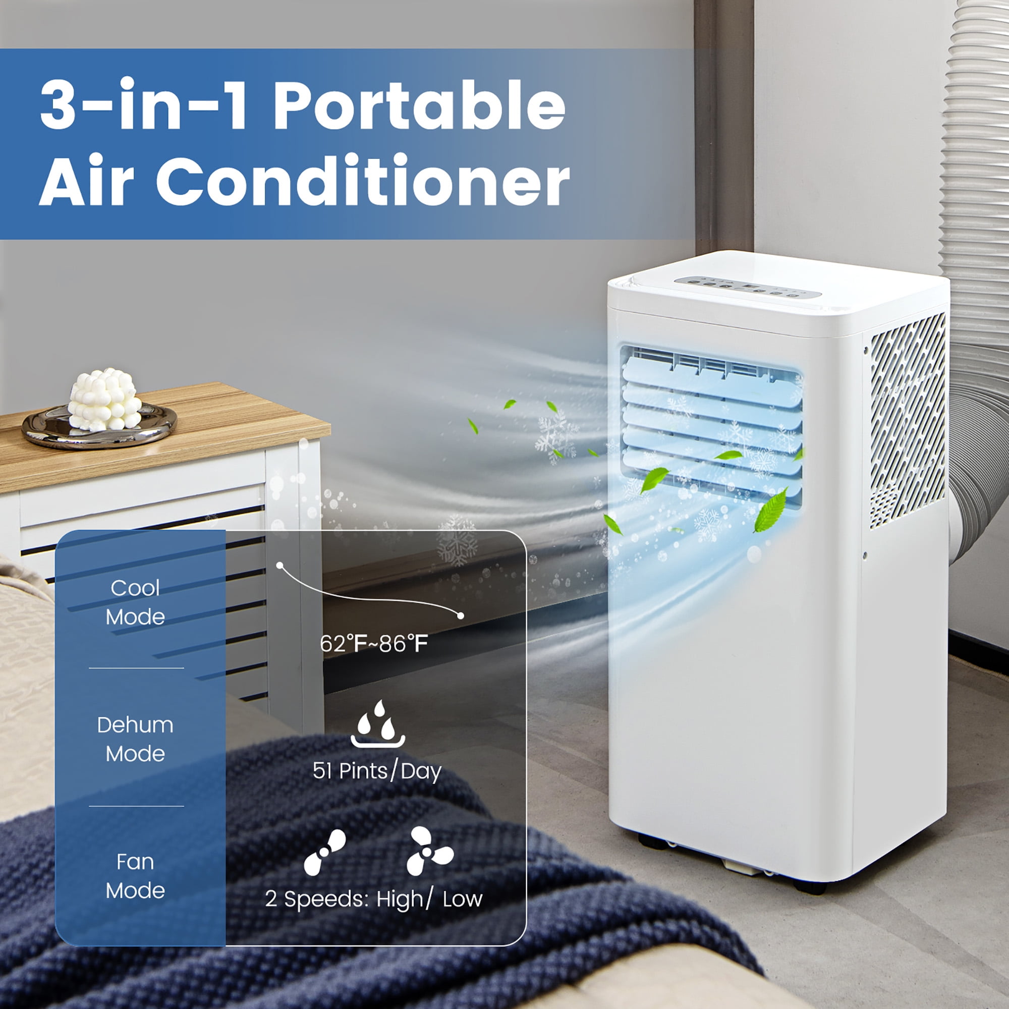 Costway 5000 BTU (8000 BTU ASHRAE) Portable Air Conditioner 3-in-1 AC Unit With Cool Dehum Fan Sleep Mode - Image 10