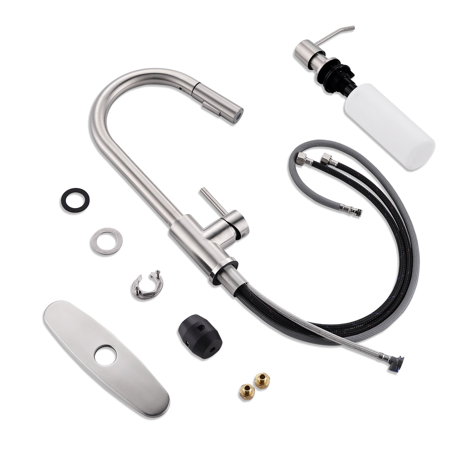 DAYONE Pull Down Brushed Nickel Kitchen Faucet with Sprayer and Soap Dispenser, Single Handle High Arc Stainless Steel Kitchen Sinkl Faucet for Kitchen Renovation and Decor - Image 6