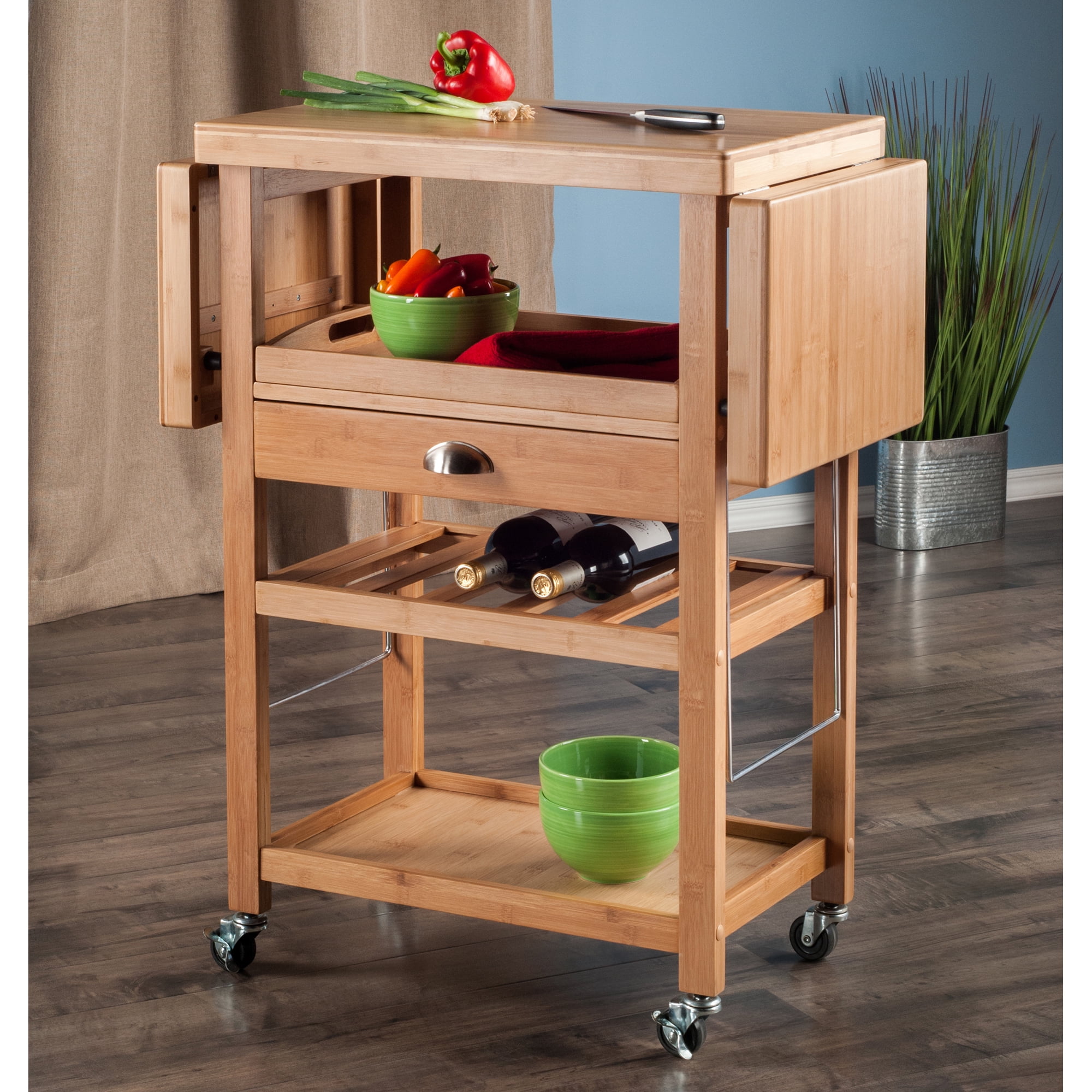 Winsome Wood Barton Drop Leaf Kitchen Utility Cart, Bamboo Finish - Image 3