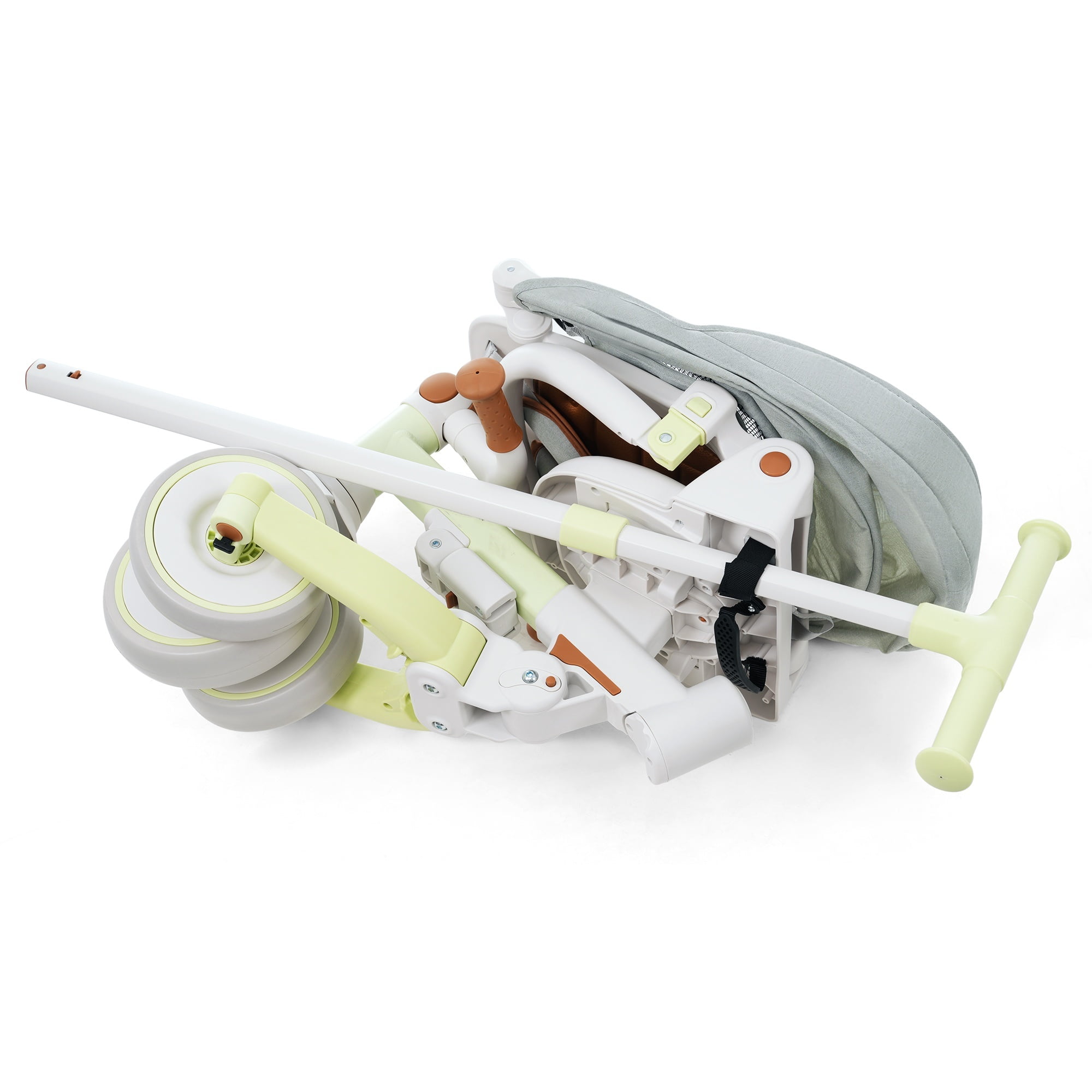 EUROCO 7 in 1 Baby Tricycle,Folding Kids Tricycle with Adjustable Push Handle, Removable Pedal, Canopy,Guardrail,Backrest and Safety Belt,Toddler Bike for Boys Girls 1-6 Years,Green - Image 4