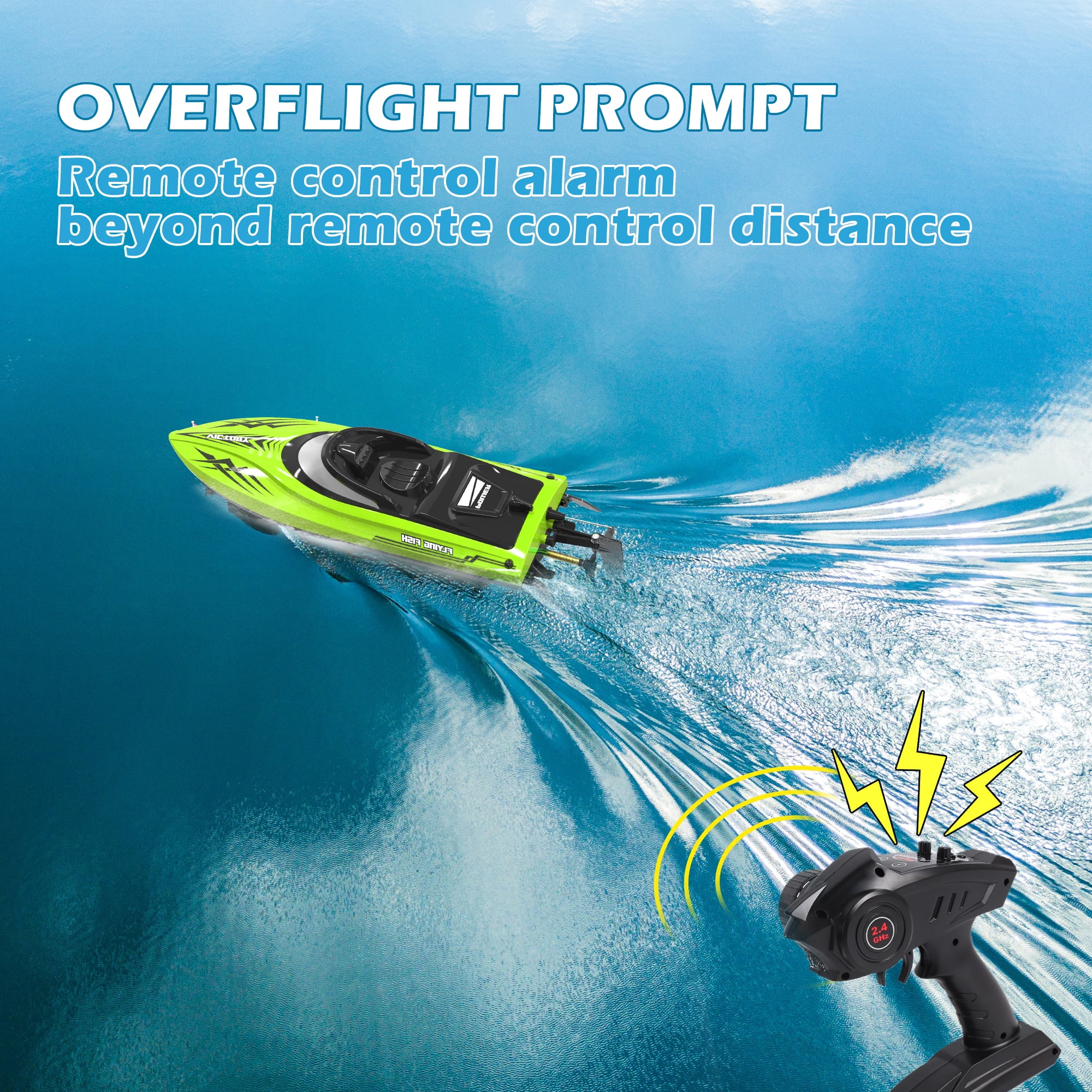 RC Boat-2.4GHZ Remote Control Boat with LED Lights and Alarm,With 3 Batteries 60+Min,High Speed RC Racing Boats for Lakes,Pool Toys for Kids & Adults,Green - Image 5