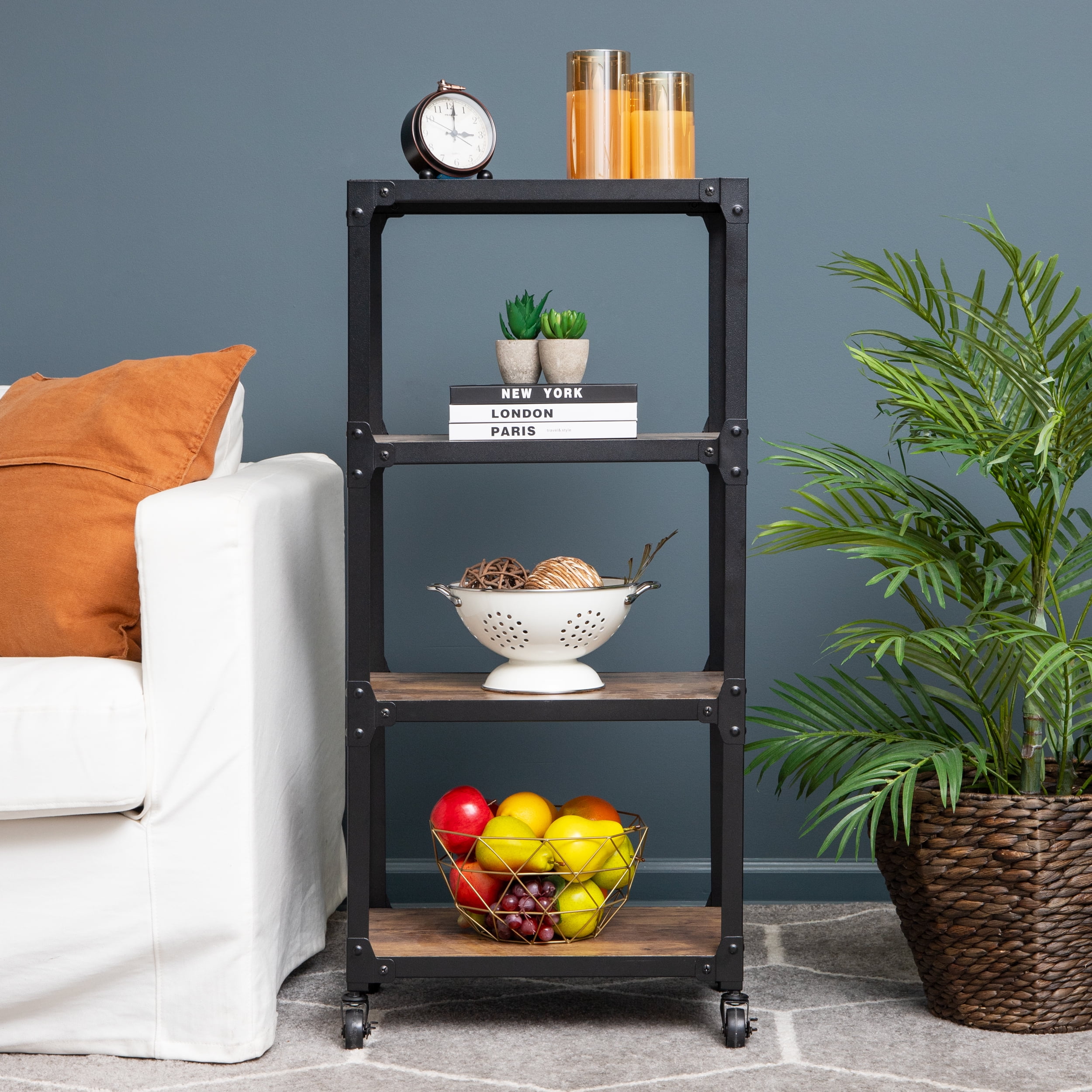 Mind Reader Bar Cart, Rolling Cart, Microwave Stand, Utility Cart, Coffee Cart, Wood, Metal, Brown - Image 4