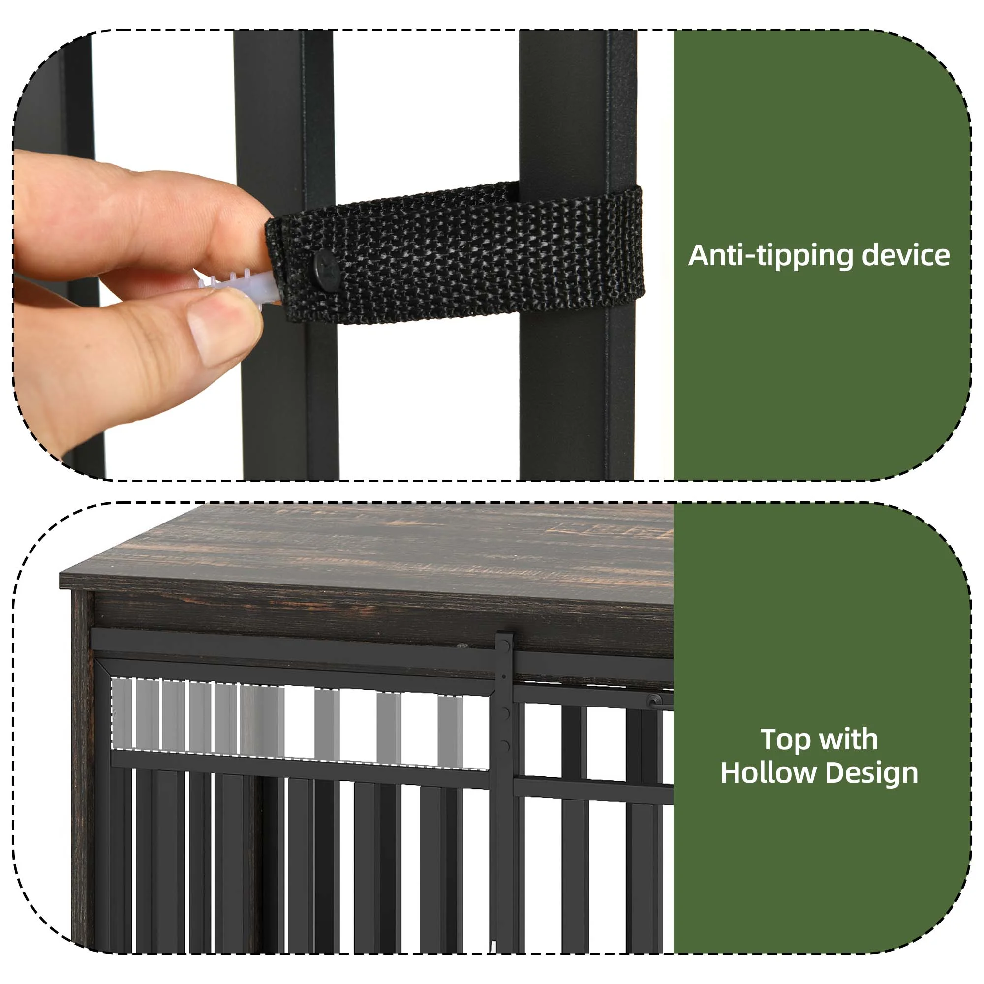 Uforic 55'' W Double Dog Crate Furniture With Sliding Barn Doors & Bowl,Indoor Furniture Style Wooden Large Dog Kennel - Image 5