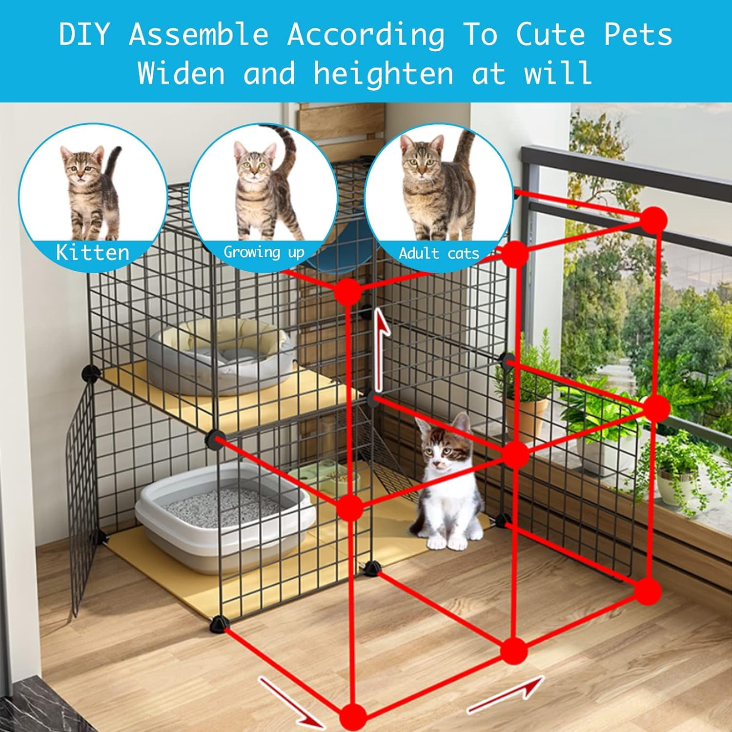 DIY Cat Cage Detachable Metal Wire Enclosure with Two Ladders, Kennels Playpen, Crate Large Exercise Place for 1-4 Cat - Image 2