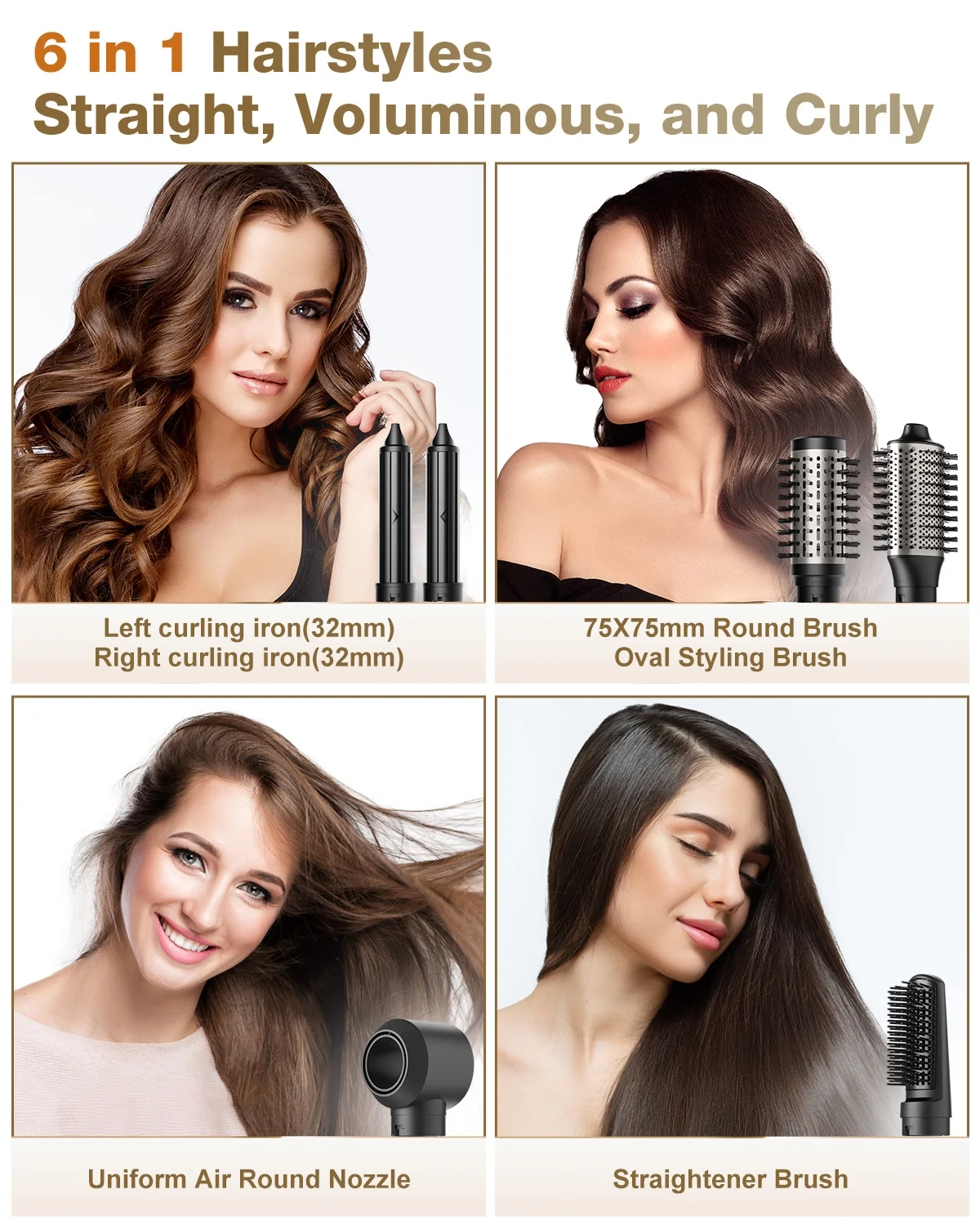 6 in 1 Hair Styler, Hair Dryer Brush with 110,000 RPM, Ionic Hot Air Brush Set, Blow Dryer Brush, High-Speed Hair Dryer Volumizing and Shape, Silver - Image 9