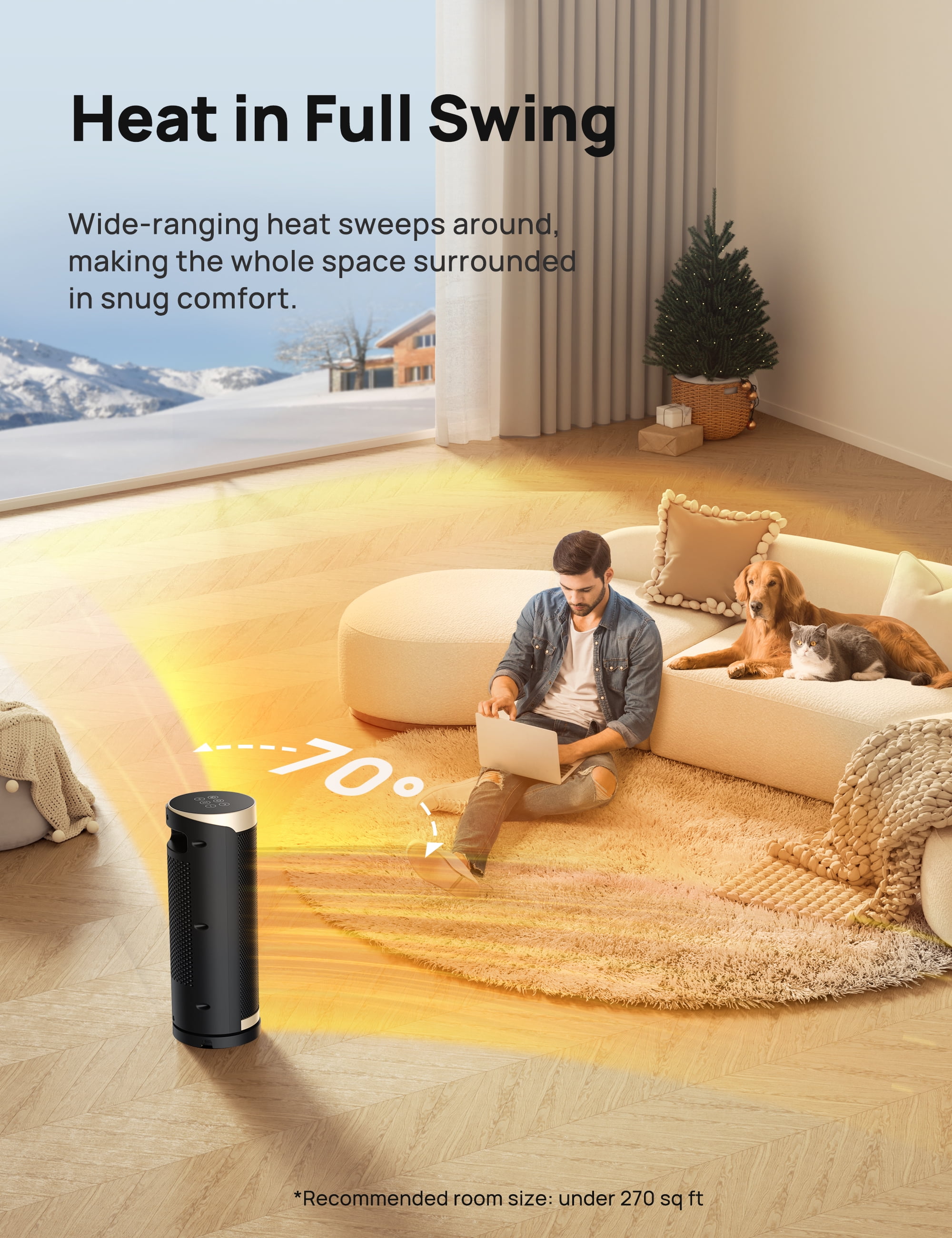 Dreo Space Heater, 1500W PTC Ceramic Heaters for Indoor Use with Remote, 70° Oscillation, 1-12H Timer, Electric Heaters with Thermostat, Fast and Safe Portable Heater for Office, Bedroom, Large Room - Image 2