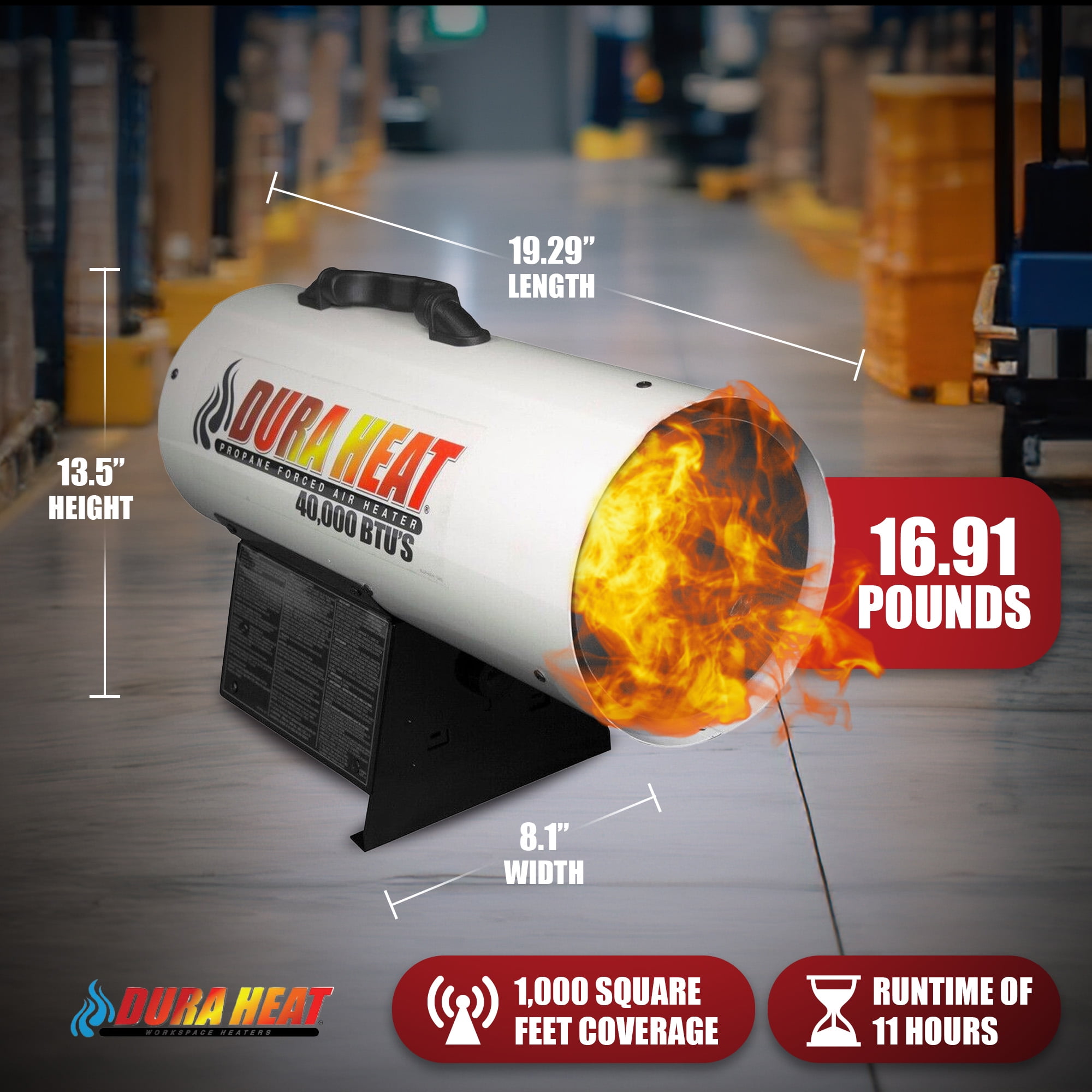 Dura Heat 1,000 Sq Ft Coverage Portable LP Gas Forced Air Heater, White - Image 7