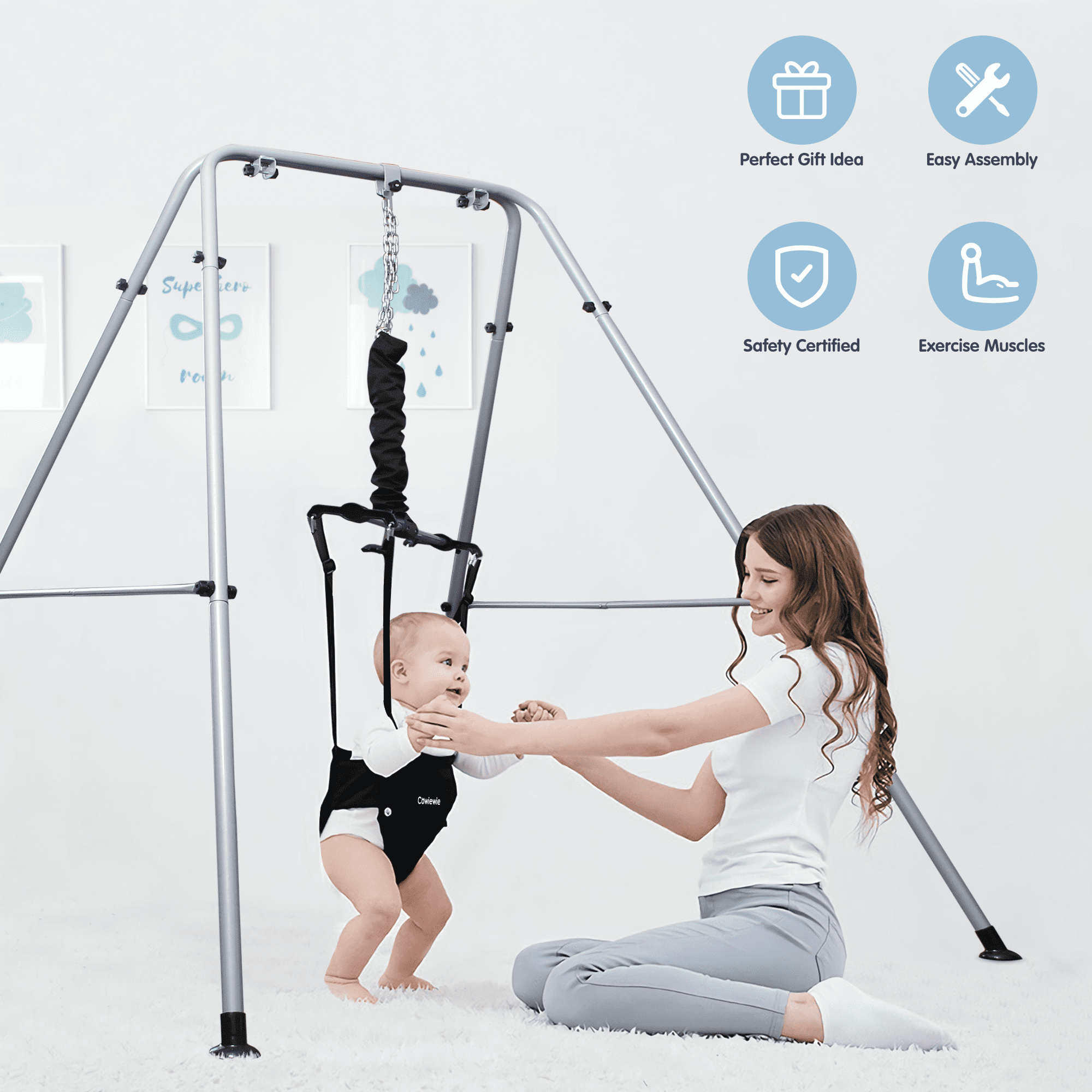 Cowiewie 2 in 1 Baby Jumper Bouncer or Walker for Activity Center for 6-24 Months Infant, Grey - Image 3