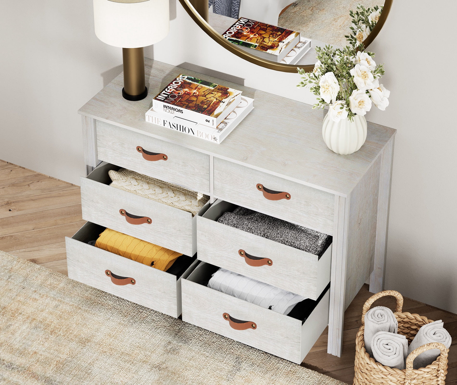 Dresser for Bedroom, Wood Dresser with 6 Drawers, Storage Cabinet for Living Room, Hallway, White - Image 6