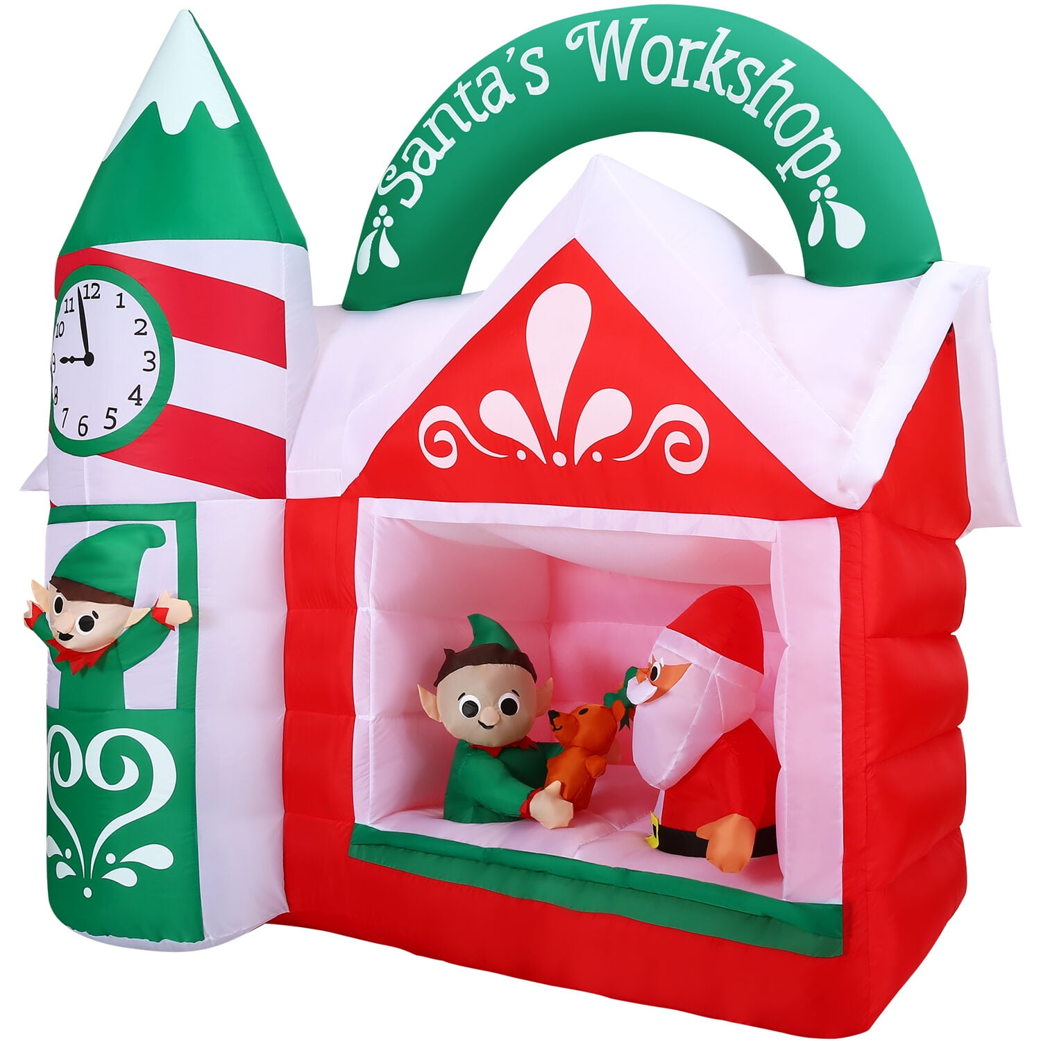 Fraser Hill Farm 7 ft Pre-Lit Inflatable Santa's Workshop, FHFSNTWRKSP071-L - Image 4