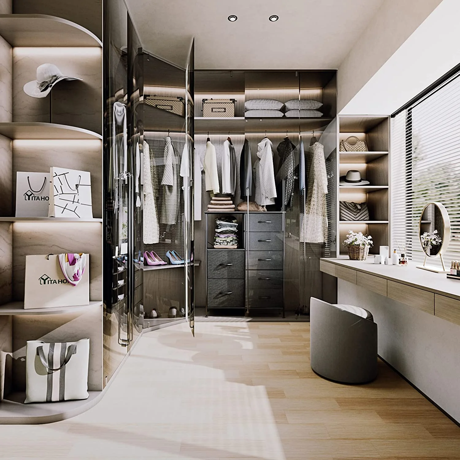 DEXTRUS 7-Drawer Fabric Dresser for Bedroom, Storage with Steel Frame & Wooden Top, Light Gray - Image 2