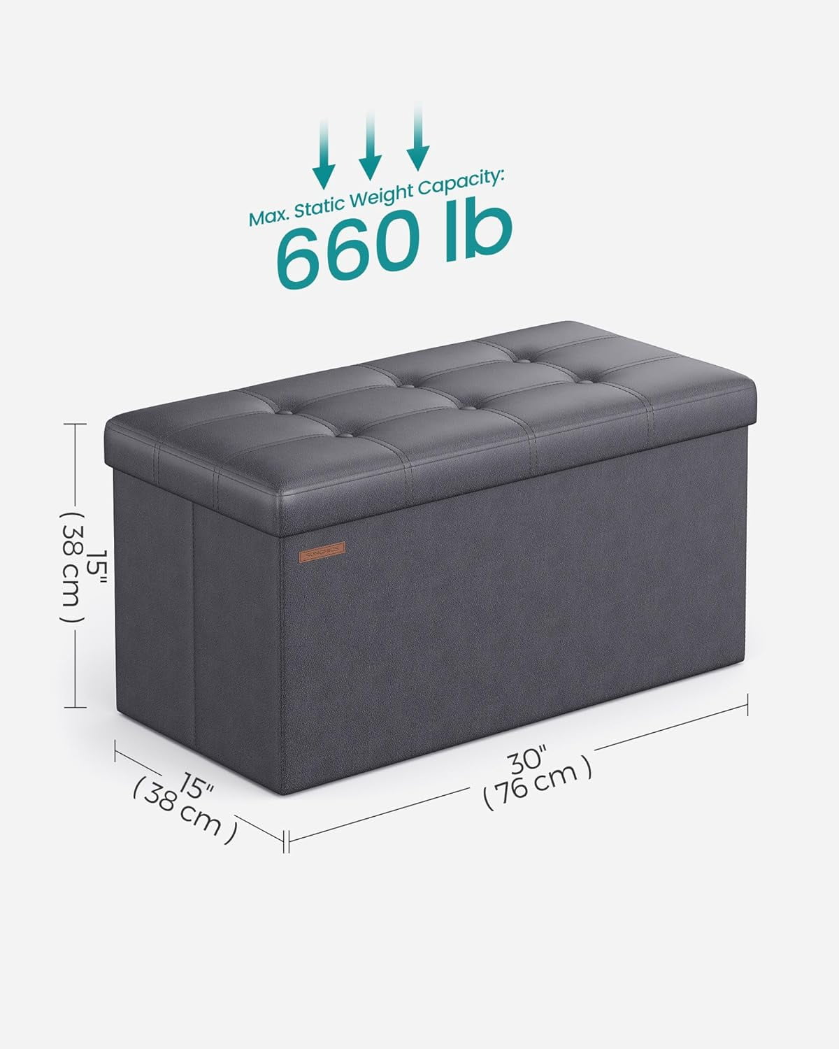 SONGMICS 30" Storage Ottoman Bench Folding Ottoman with Storage Footstool Hold up to 660lb for Living Room Bedroom Dark Gray - Image 3