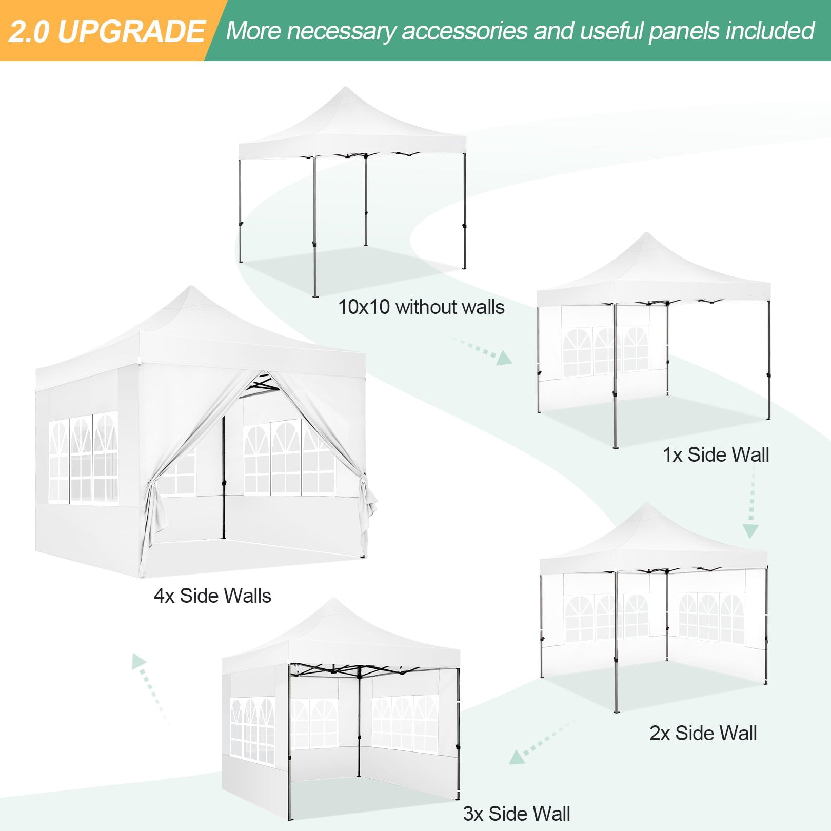 COBIZI 10x10 Pop up Canopy Commercial Heavy Duty Canopy Tent with 4 sidewalls Easy Up Outdoor Party Tent Instant Canopy All Season Windproof & Waterproof Canopy with Roller Bag,White(Frame Thickened) - Image 2