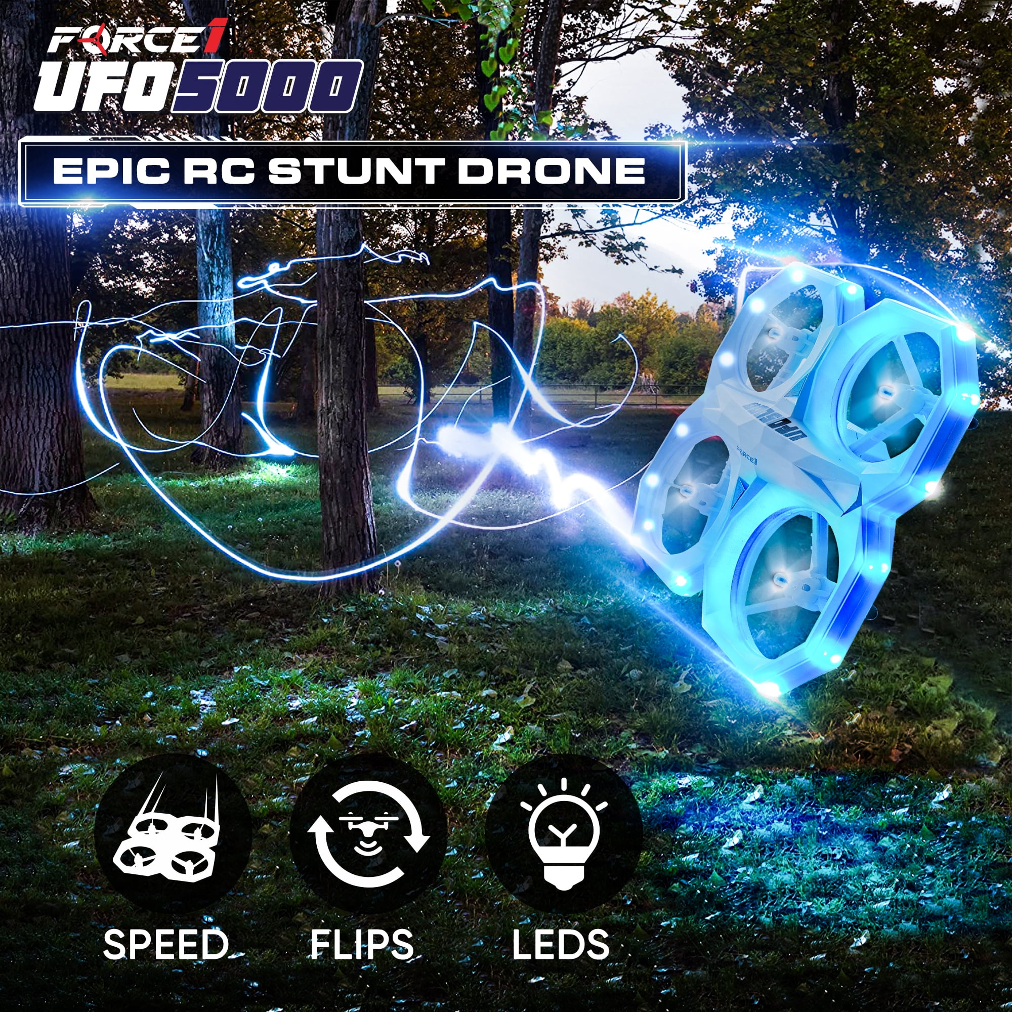 UFO 5000 Mini RC Stunt Aerial Drone with Multicolor LED Lights for Kids Ages 14+ - Image 3