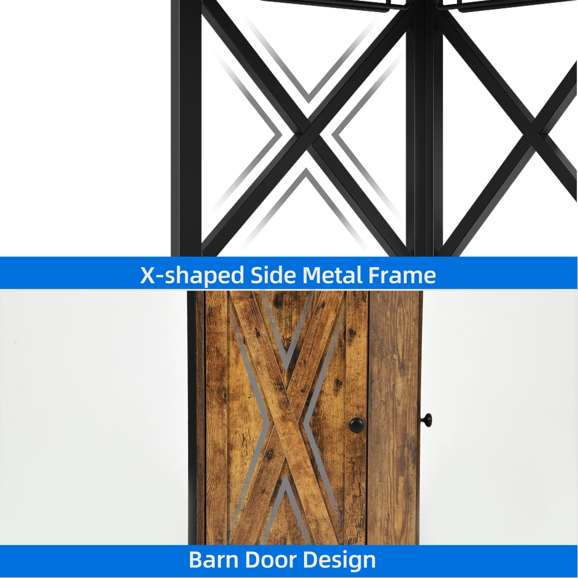 Dextrus Corner Bar Cabinet with Wine & Glass Rack, Storage Cabinet & Adjustable Shelf, Rustic Brown - Image 2