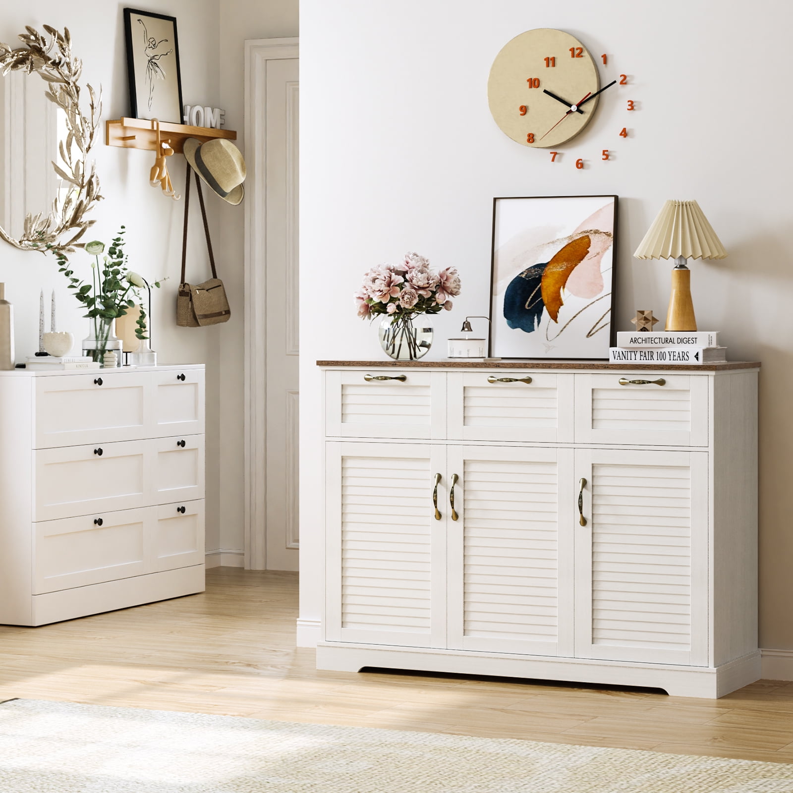 Homfa Buffet Table with 3 Drawers & 3 Doors, 47.2'' Large Wood Sideboard Cabinet for Kitchen Dining Room, White &Oak - Image 5