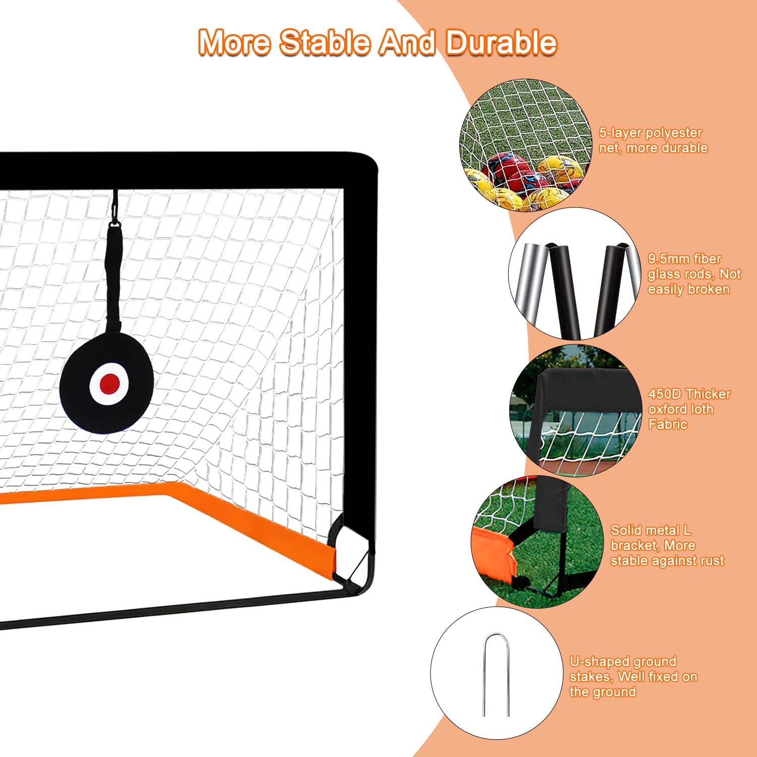 Fisca Kids Soccer Goals, 4'x3' Pop-up Soccer Practice Equipment with Ball, Agility Ladder and Cones, Kids Football Goal for Backyard Practice & Training, Outdoor Sports Games - Image 2