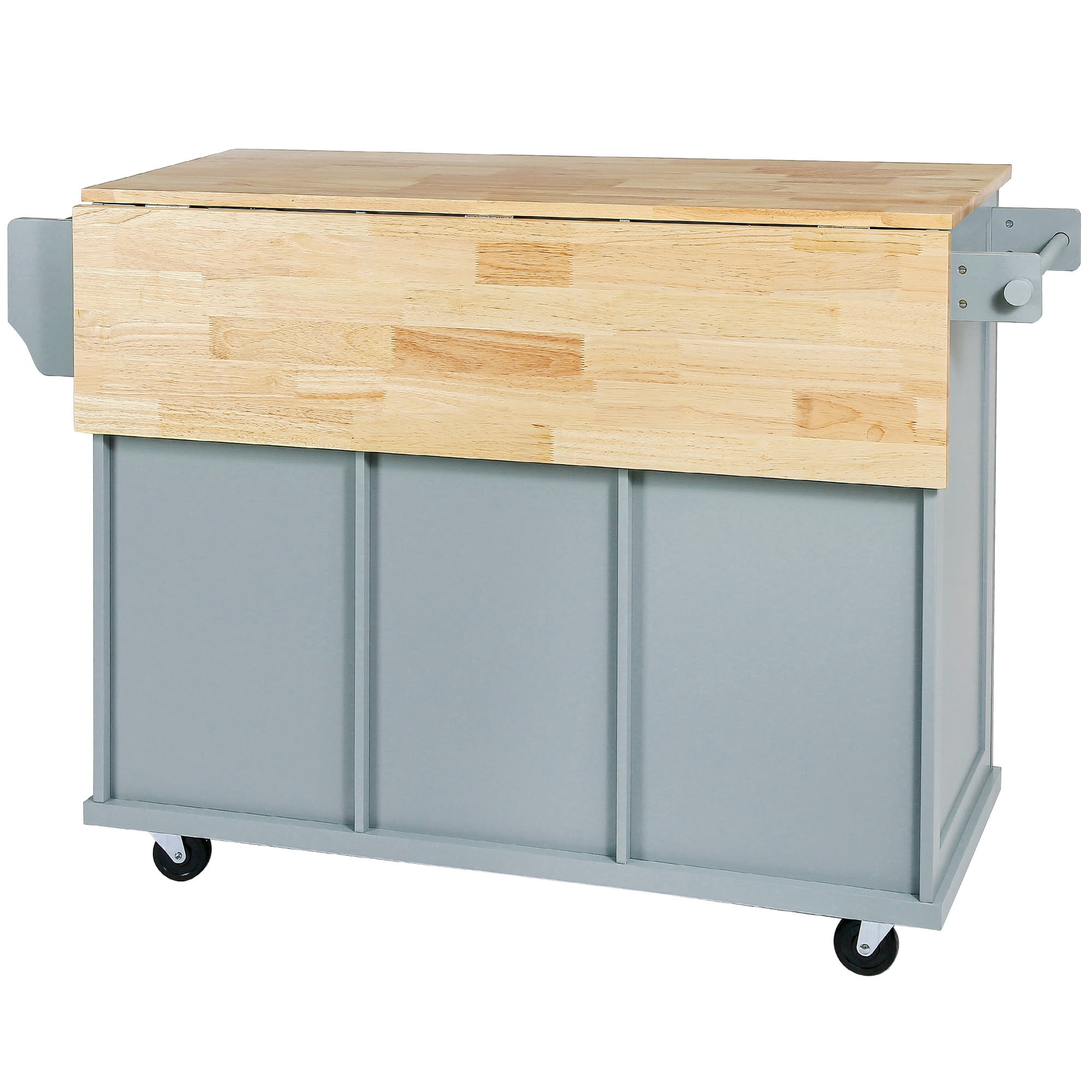 DEALTOPS Kitchen Island Cart with wheels and Rubber wood Drop-Leaf Countertop,Cabinet door internal storage racks,Kitchen Island on 5 Wheels with Storage Cabinet & 3 Drawers for Dinning Room-Blue - Image 7