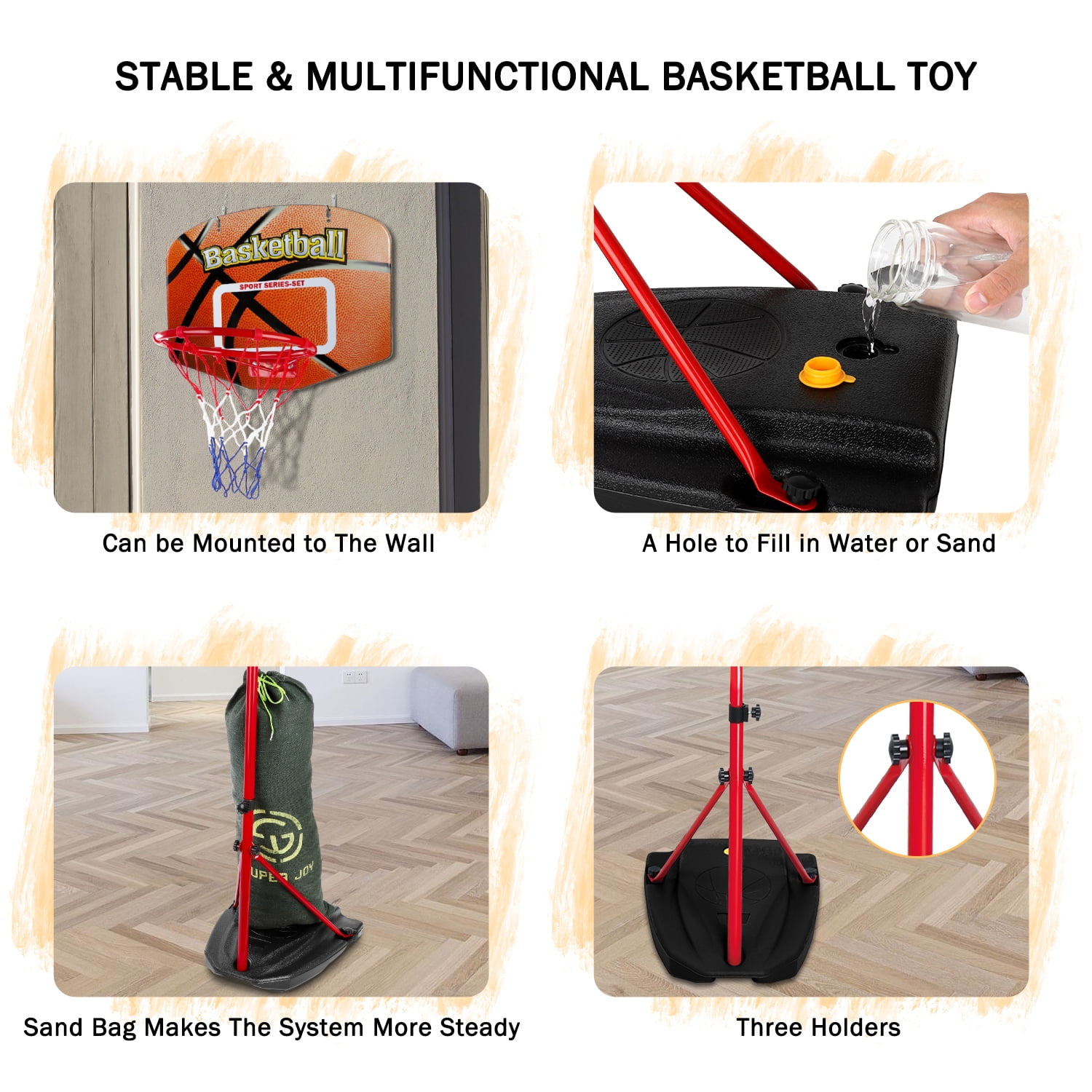 AOKESI Mini Portable Basketball Hoop for kids with 3 Balls , Stand with Adjustable Height 2.8-6.2 Ft, Indoor Outdoor Basketball Hoop Toy for Boys Girls - Image 5