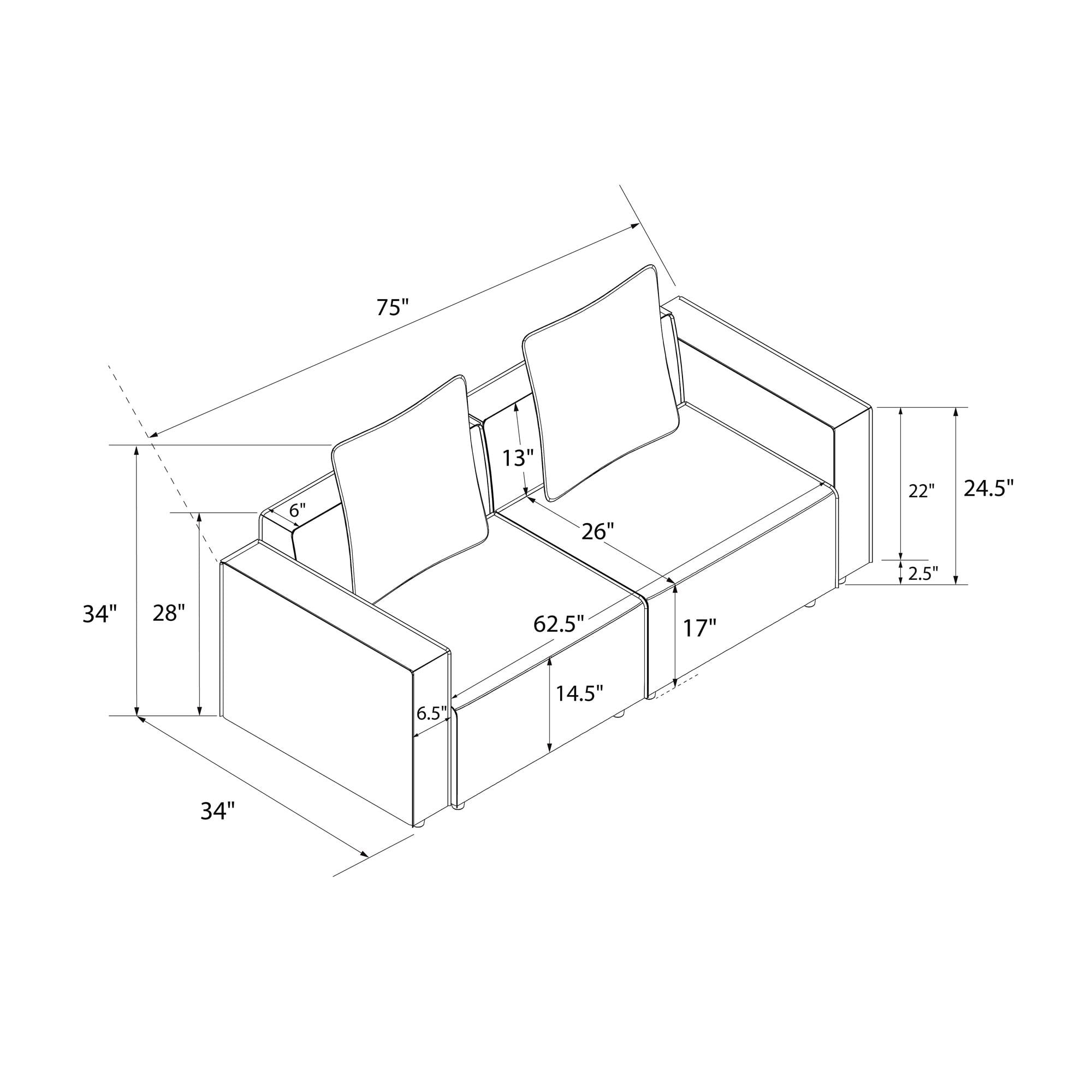 Mainstays Wynnewood 75" Low Profile Faux Leather Sofa Couch with 2 Throw Cushions, Brown - Image 4