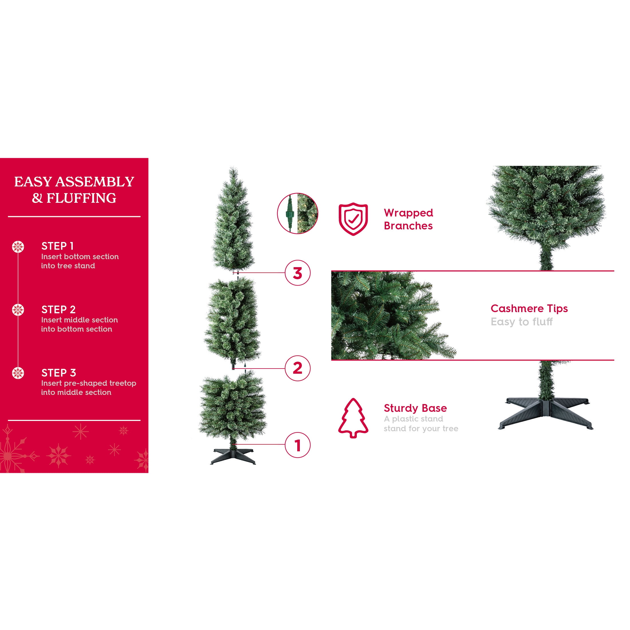 7 ft Pre-Lit Shelton Cashmere Pencil Fir Artificial Christmas Tree with 300 Clear LED Lights and Stand, by Holiday Time - Image 2