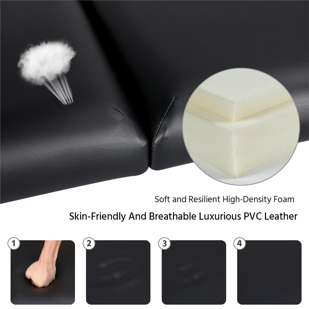 Renwick 3 Sections Adjustable Massage Bed Folding Massage Couch Portable Black - Image 2