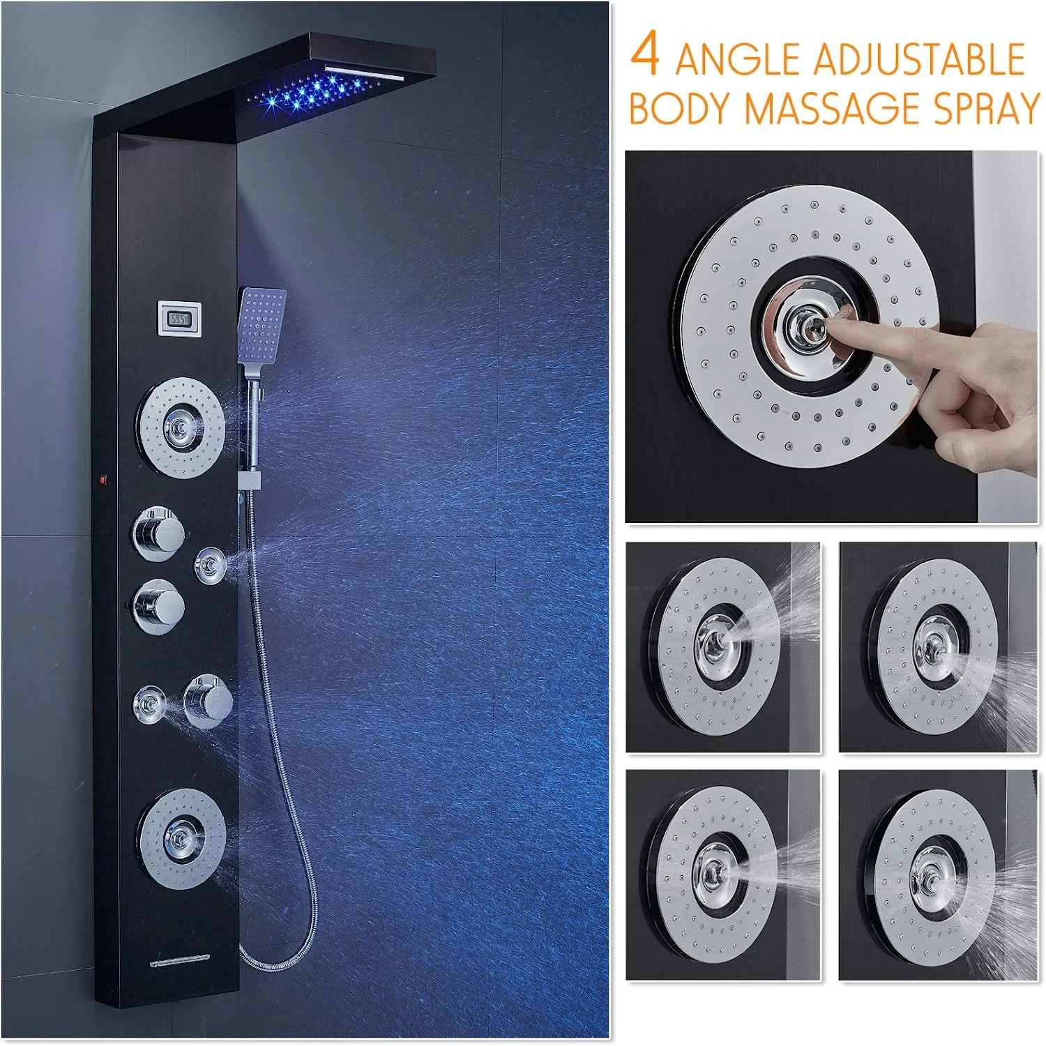 Zovajonia LED Shower Panel Tower System, Multi-Functions Shower Tower, Waterfall Showerhead, Shower Jets, Stainless Steel Rain Shower System Oil Rubbed Bronze - Image 15