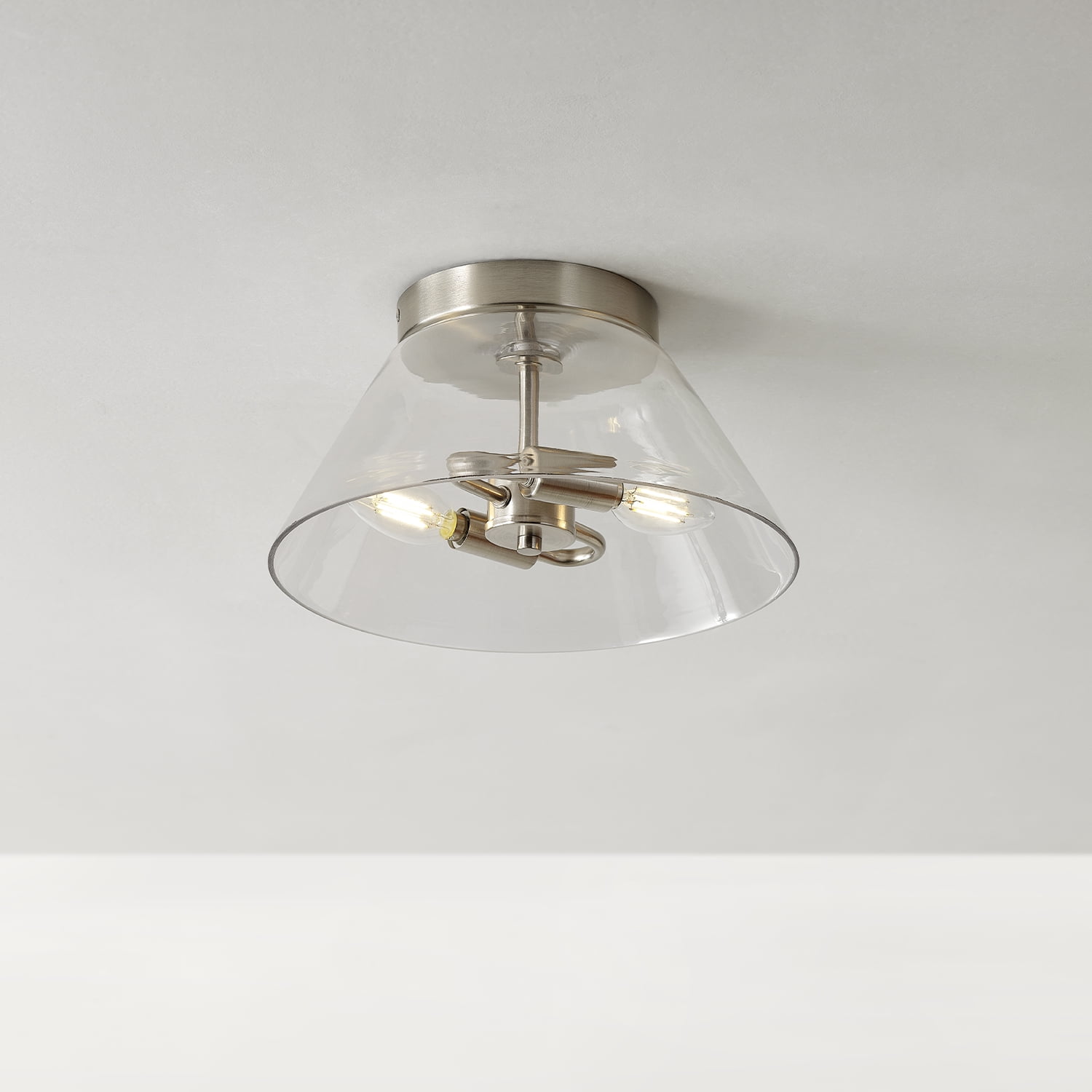 2-Light Satin Nickel Flush Mount Ceiling Light with Glass Shade - Image 6