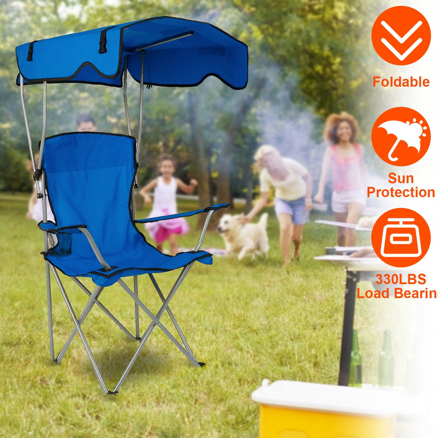 Moclever Portable Camping Chair Foldable Beach Canopy Chair Sun Protection 330lbs Load with Cup Holder for Outdoor Beach Travel, Blue - Image 10