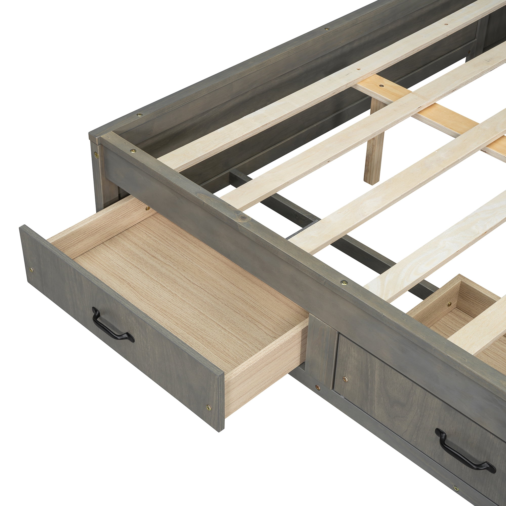 Euroco Twin Size Daybed with Shelf, Drawers and Charging Station for Bedroom, Gray - Image 6