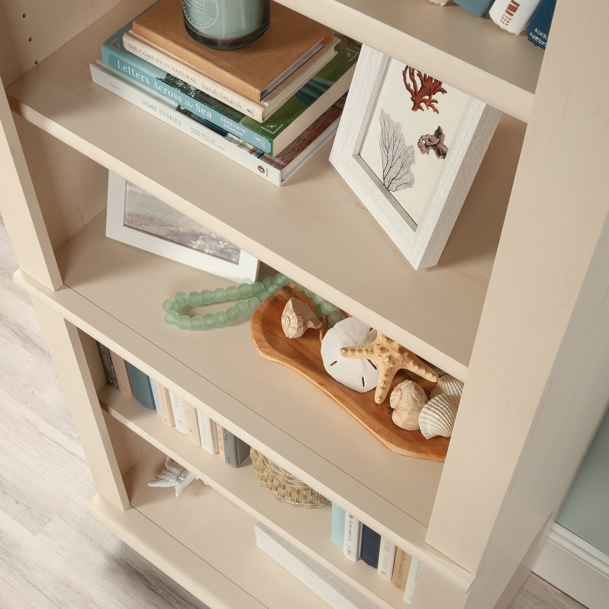 Sauder Harbor View 5 Shelf Bookcase, Antiqued White Finish - Image 4