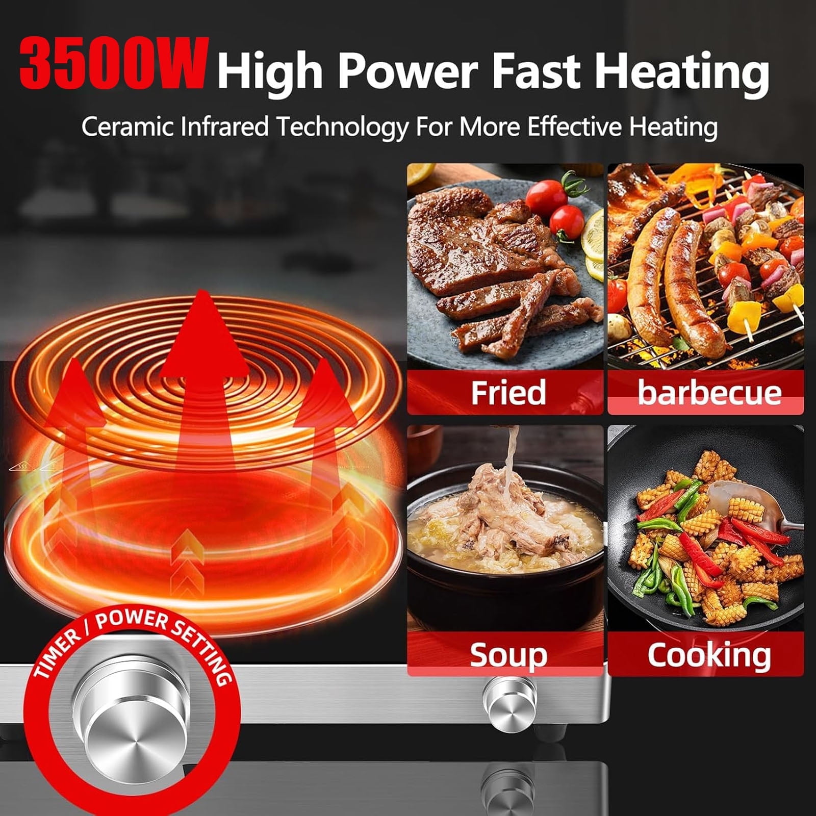 SAVALETOR Electric Cooktop Single Burner,3500W Portable Cooktop Countertop Waterproof,Multifunction Electric Induction Hot Plate Cooker with Touch Control Panel 4 Hours Timer(110V) - Image 13