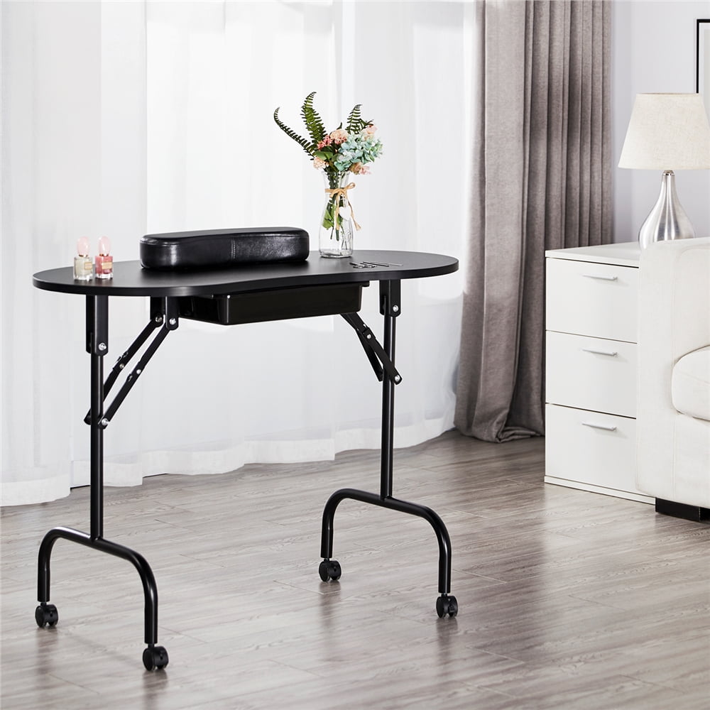 Alden Design Nail Beautician Desk Workstation Folding Manicure Table Black - Image 5