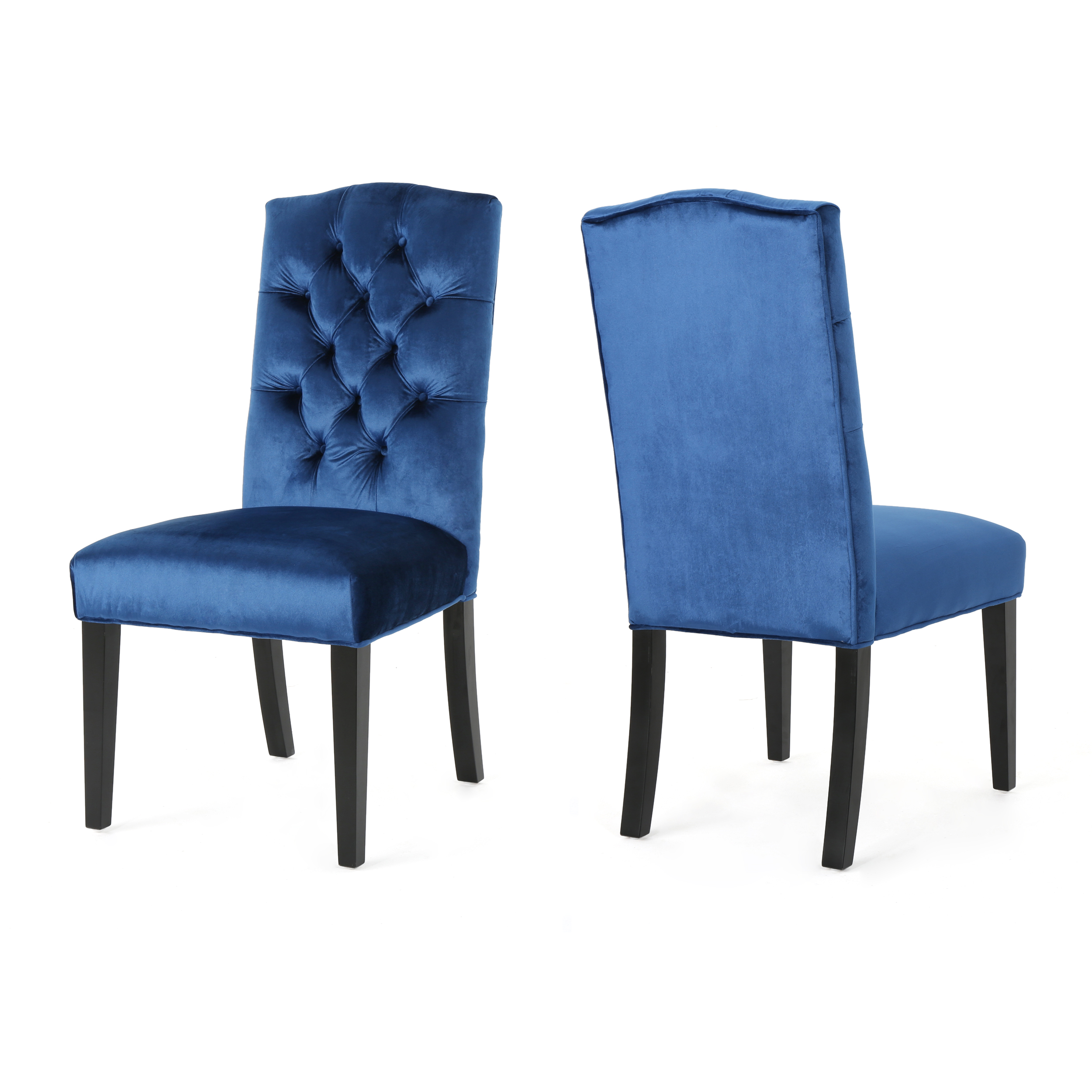 Noble House Nicholas Modern Velvet Dining Chairs, Set of 2,Navy Blue,Dark Brown - Image 6